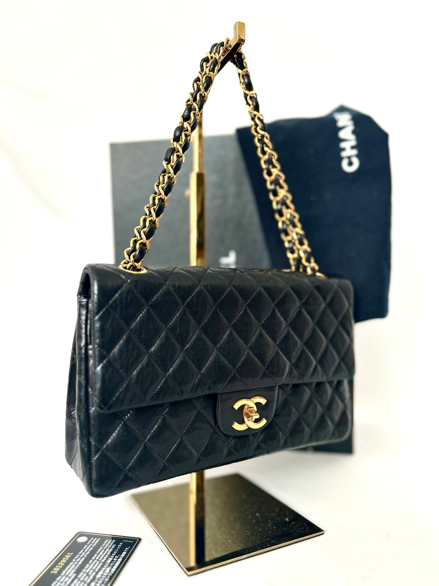 Authentic 1980s Chanel Lambskin Medium Classic Flap with 24k gold plated hardware