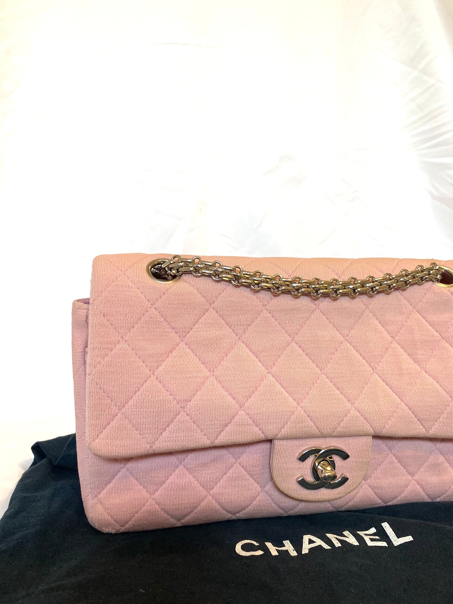 Pink Chanel Jersey Classic Flap