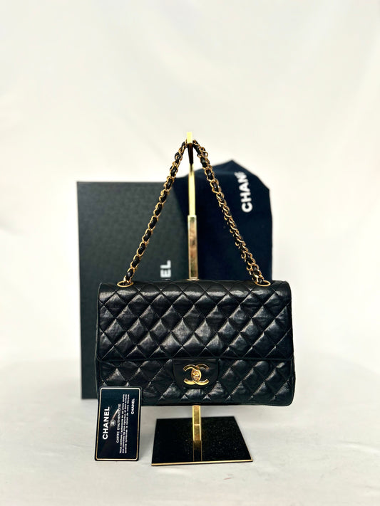 Authentic 1980s Chanel Lambskin Medium Classic Flap with 24k gold plated hardware