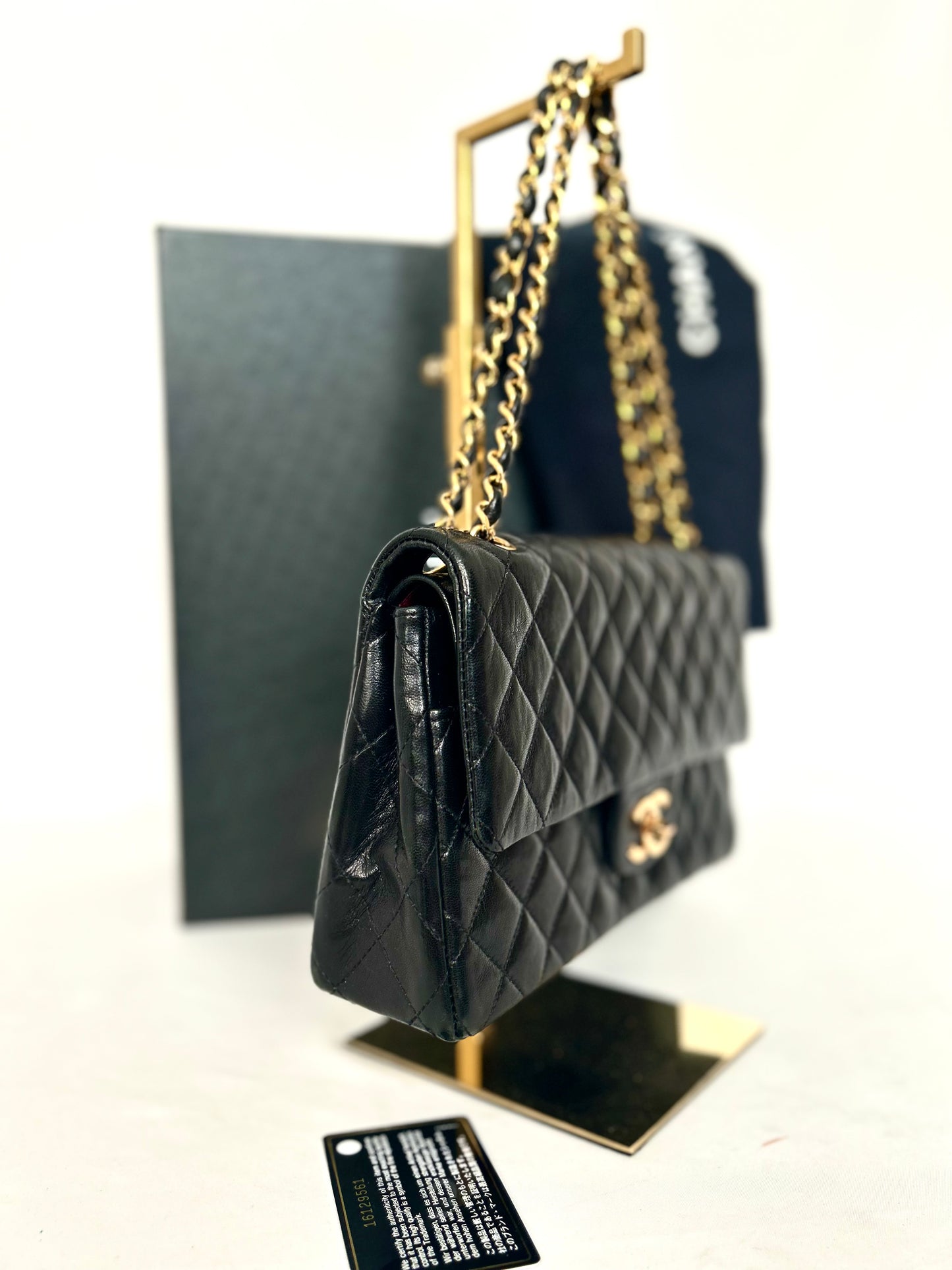 Authentic 1980s Chanel Lambskin Medium Classic Flap with 24k gold plated hardware