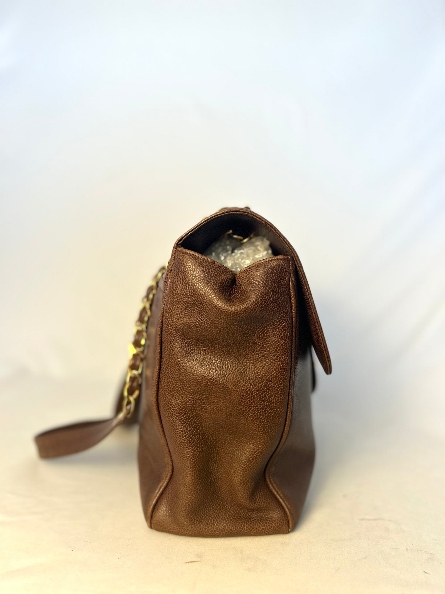 Authentic Chanel Vintage Caviar Supermodel XL Brown Flap Bag