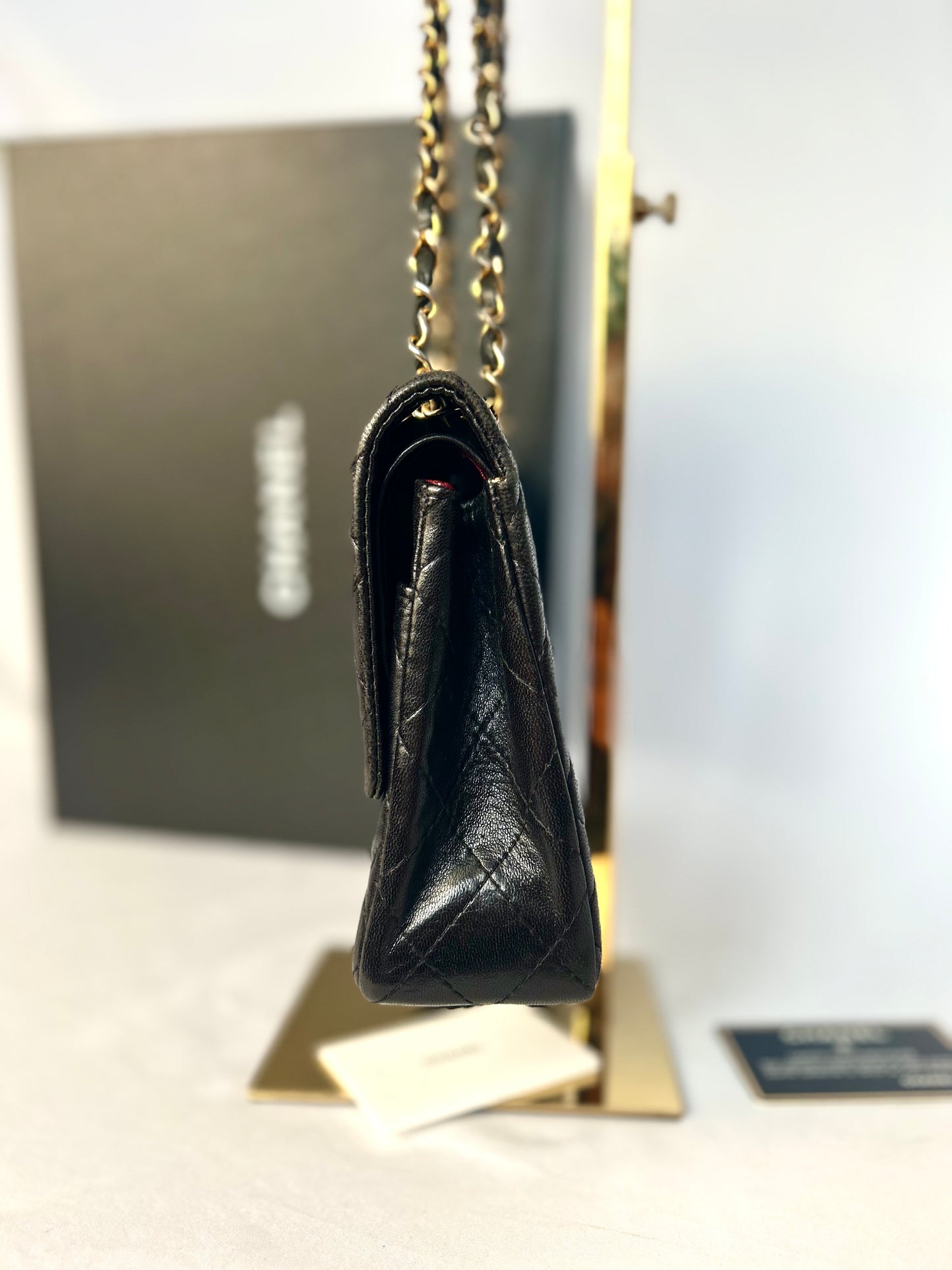 Authentic 1980s Chanel Black Lambskin Medium Classic Flap