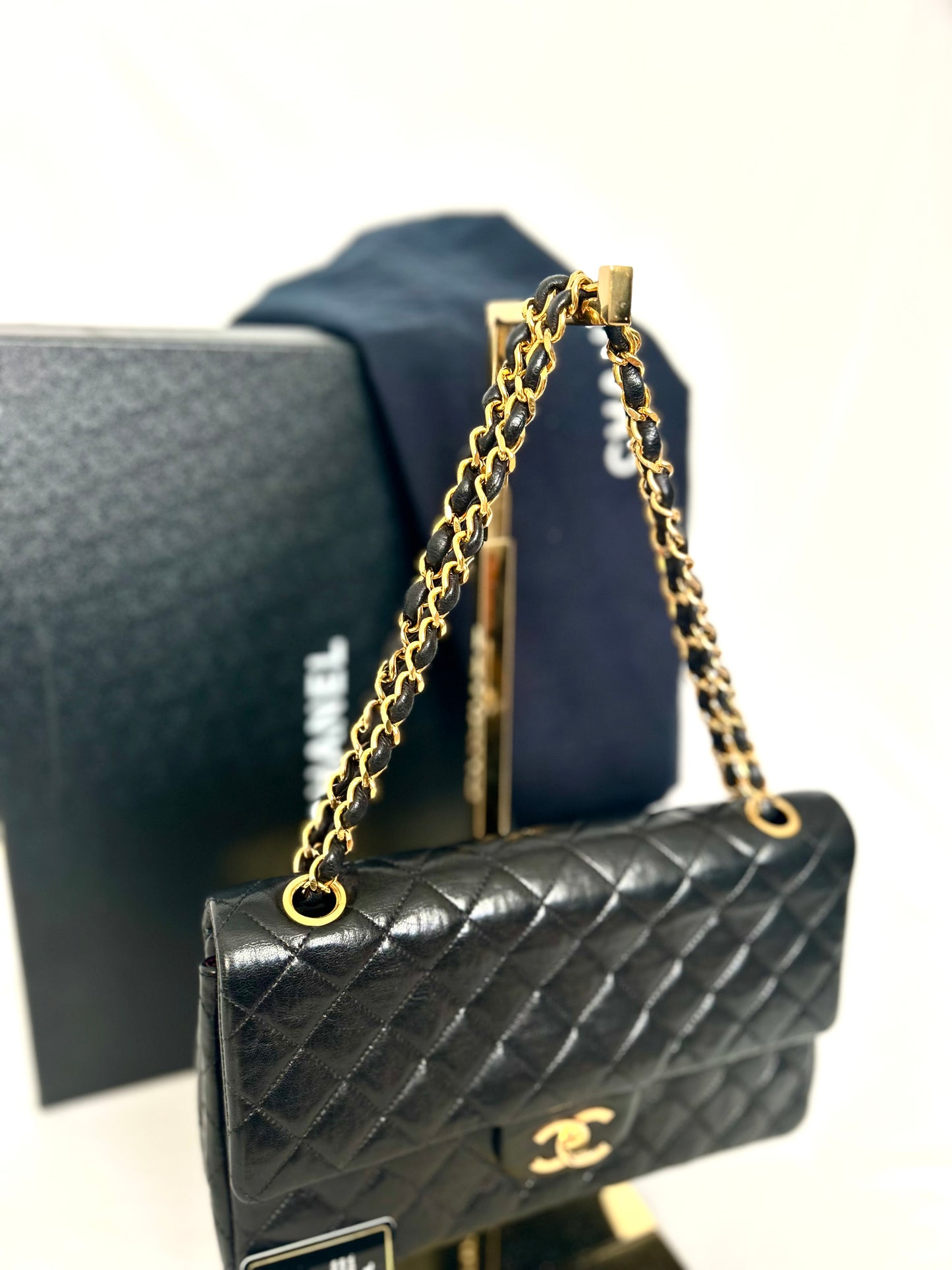 Authentic 1980s Chanel Lambskin Medium Classic Flap with 24k gold plated hardware