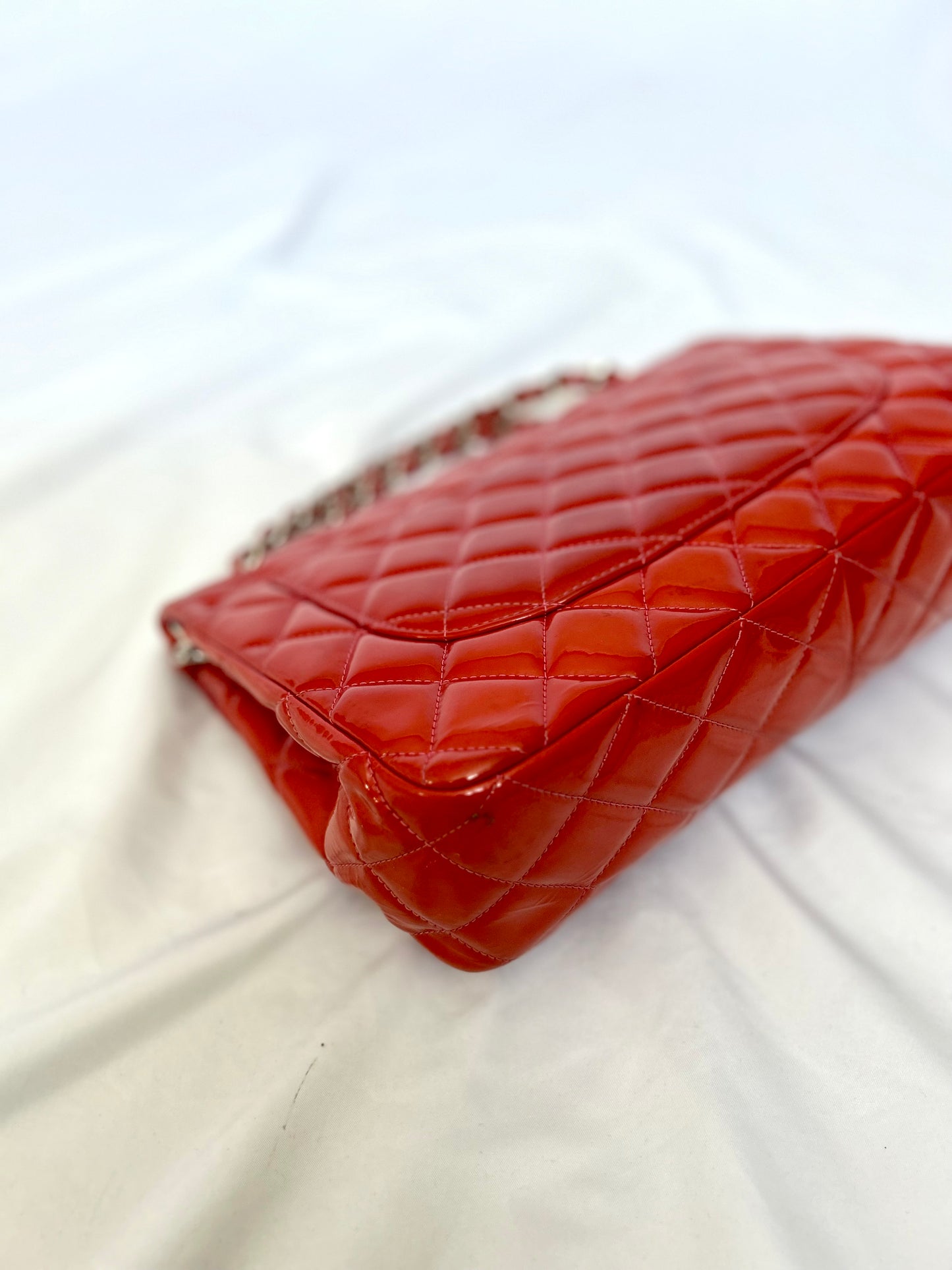 Chanel Orange Patent Medium Classic Flap