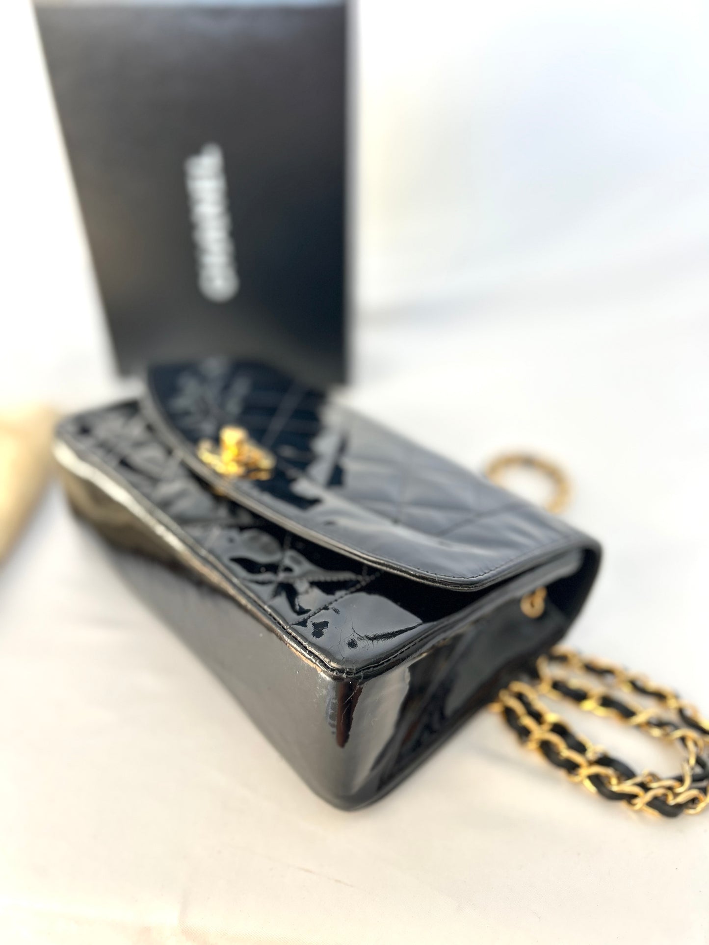 Authentic Chanel Patent Leather Small Diana Flap Bag