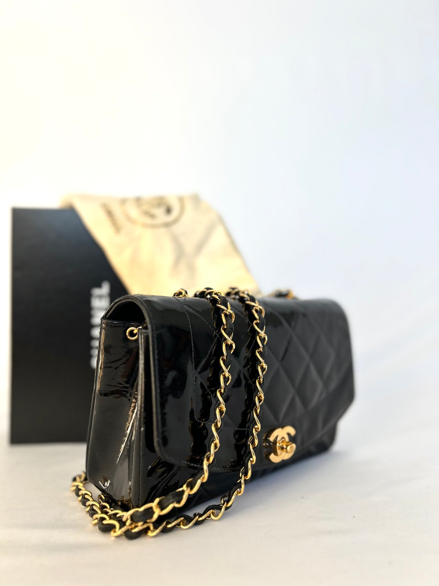 Authentic Chanel Patent Leather Small Diana Flap Bag