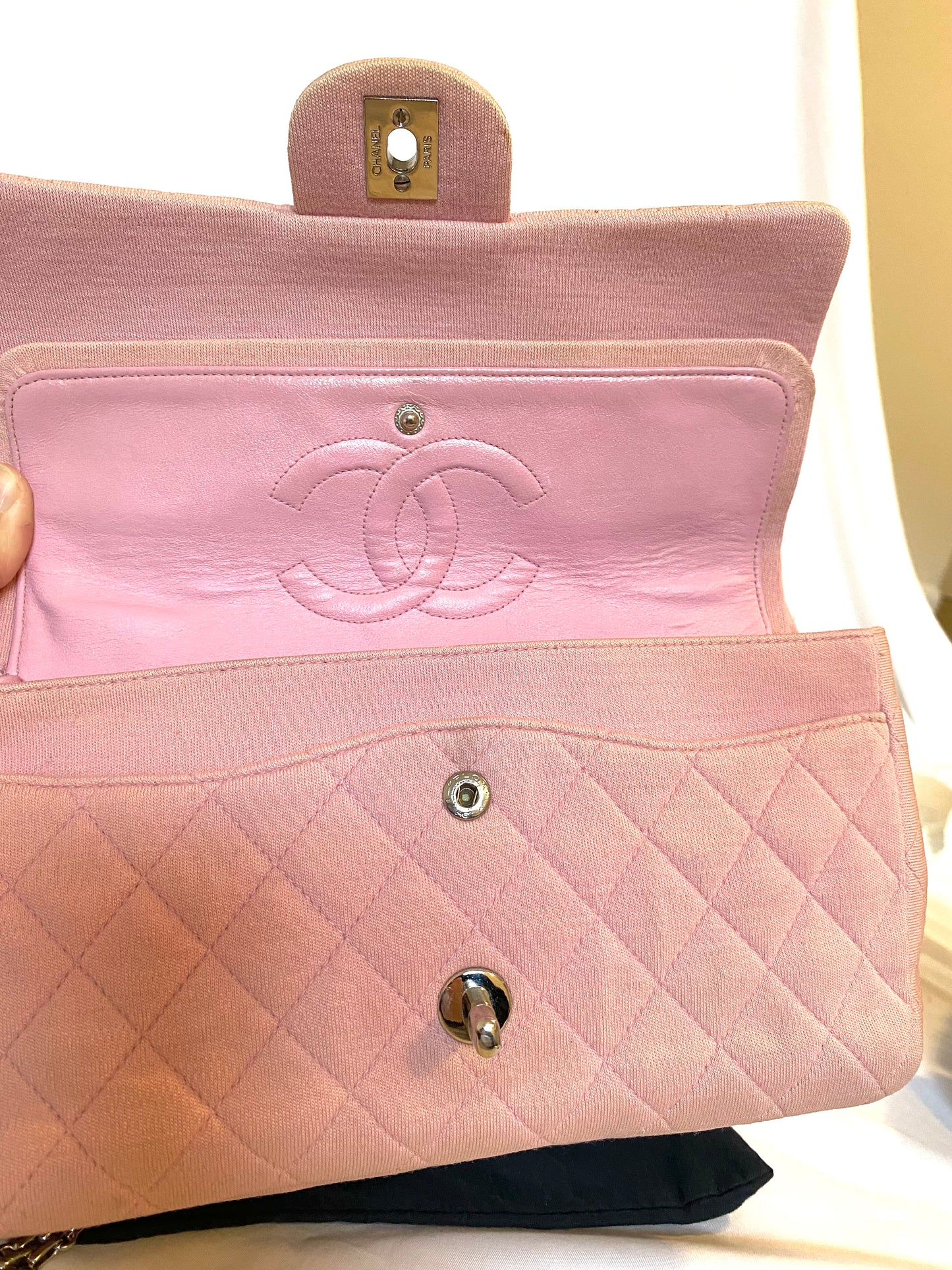 Pink Chanel Jersey Classic Flap