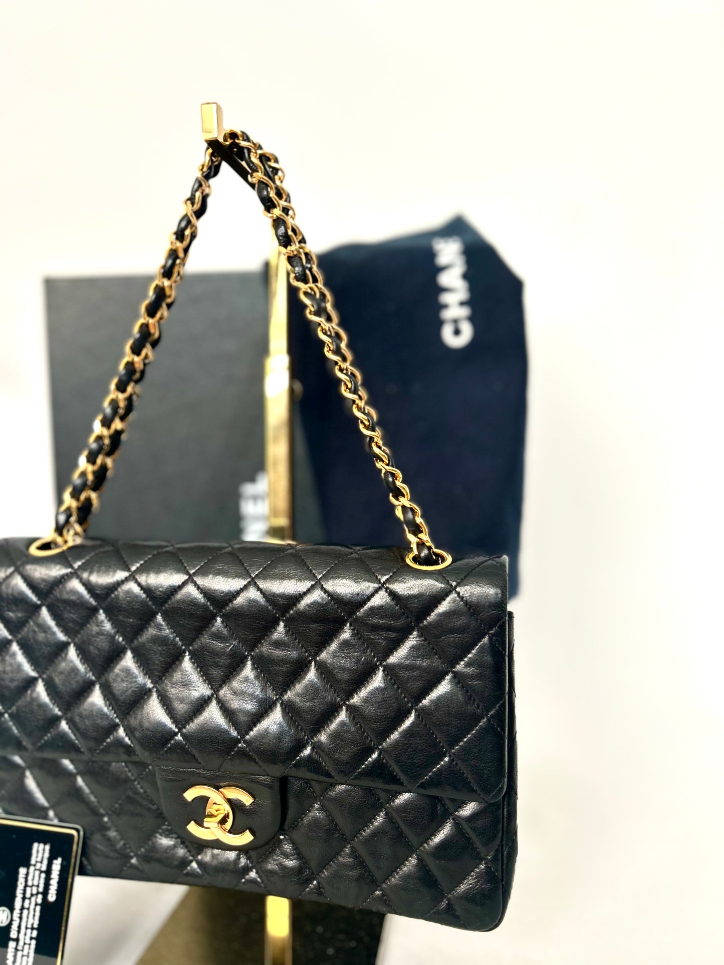Authentic 1980s Chanel Lambskin Medium Classic Flap with 24k gold plated hardware