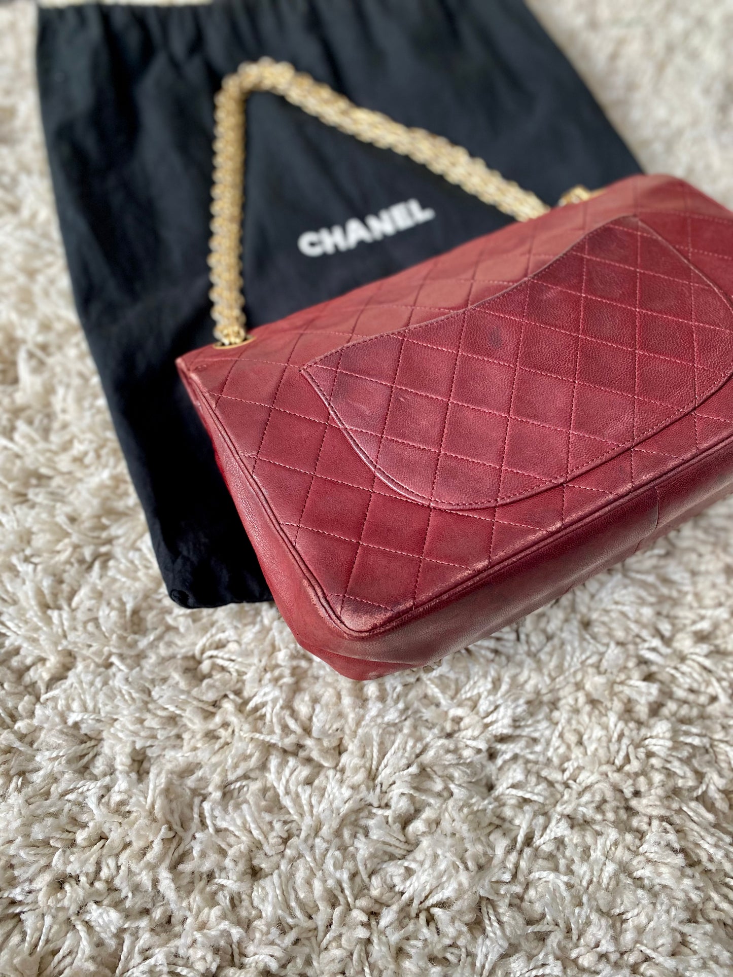 Burgundy Lambskin Chanel Double Flap