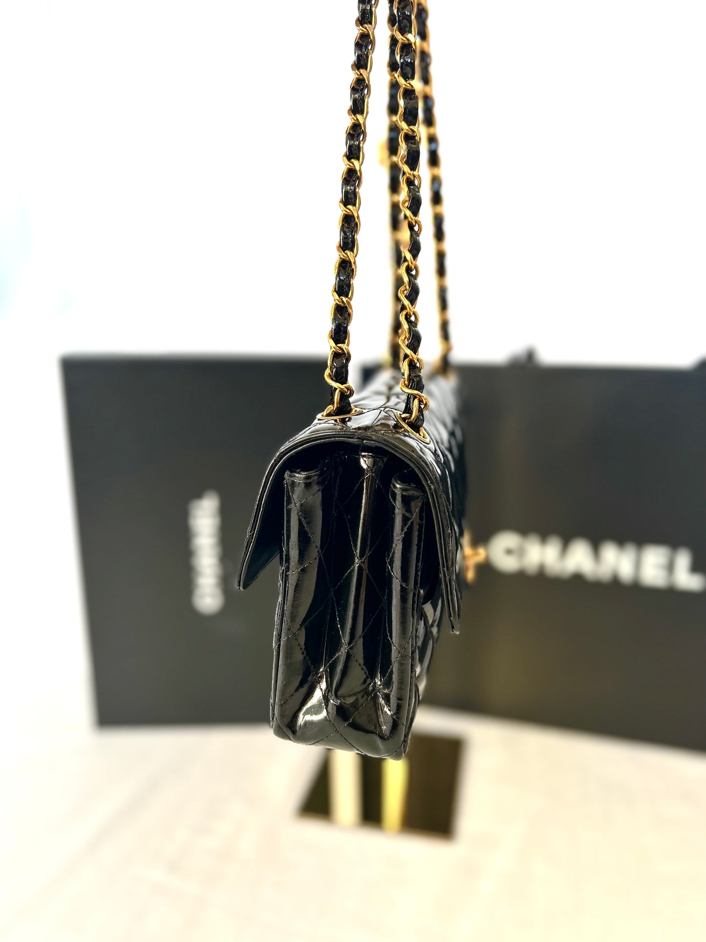 Double Faced Chanel Patent Leather Flap Bag Purse Shoulder Bag