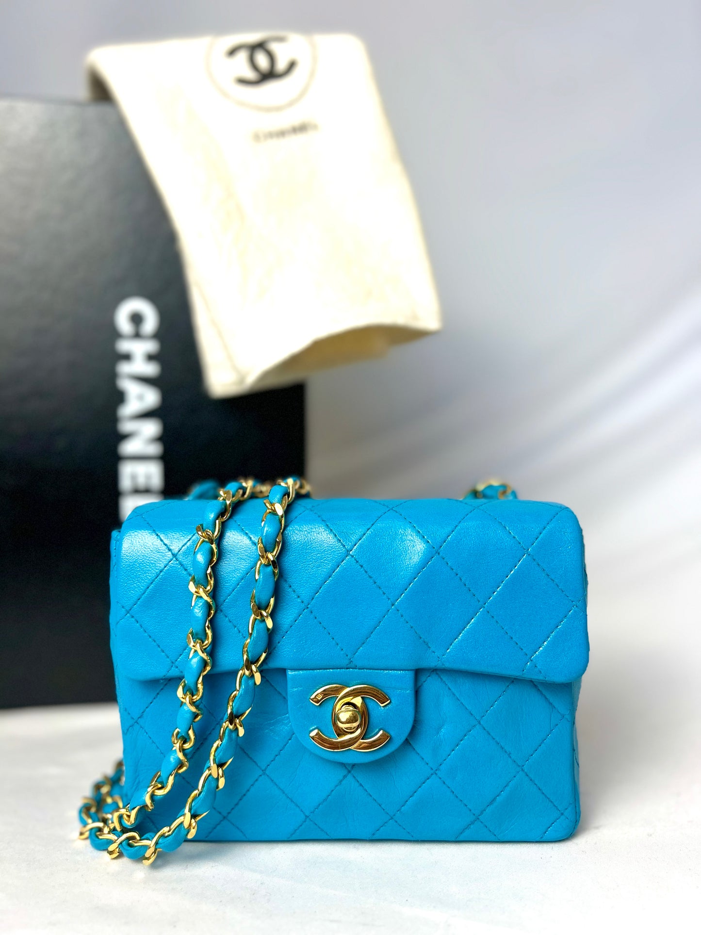 Chanel Aqua Blue Lambskin Mini Square