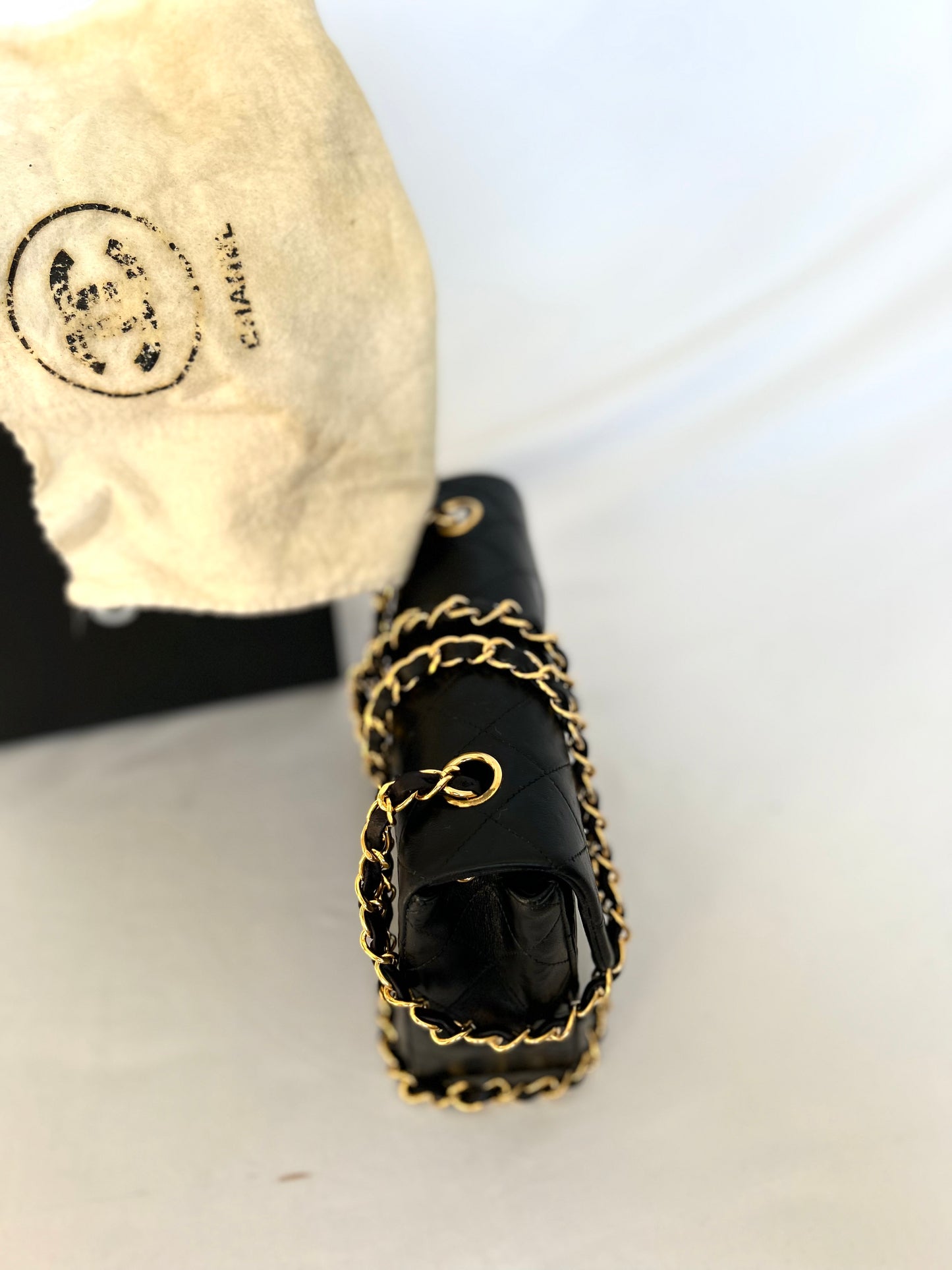 Authentic Chanel Black Lambskin Mini Square Flap Bag