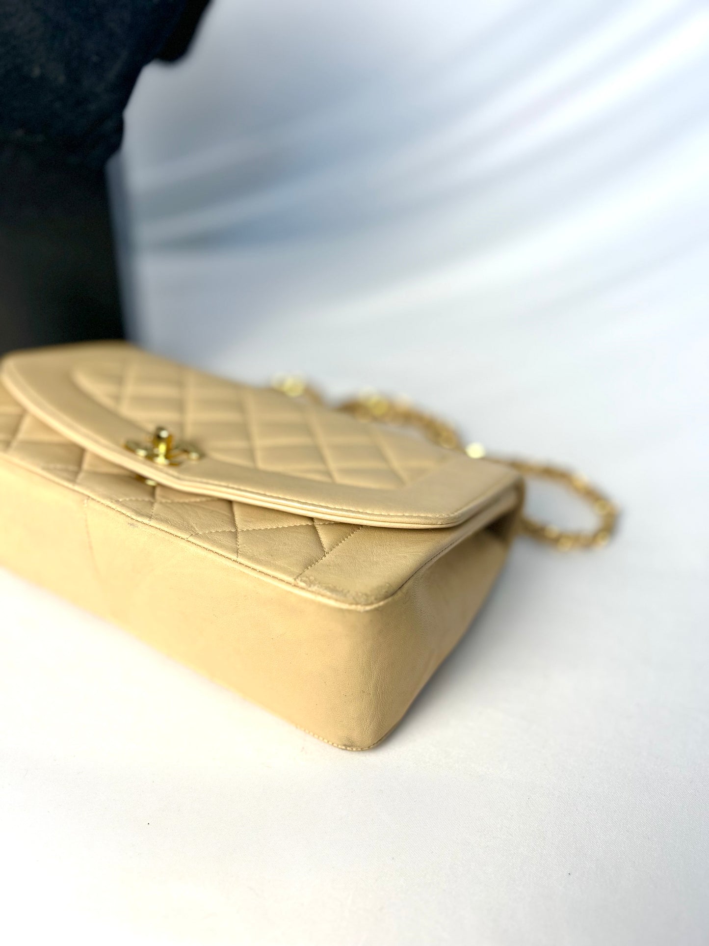 Authentic Vintage Chanel Beige Lambskin Diana Flap Bag