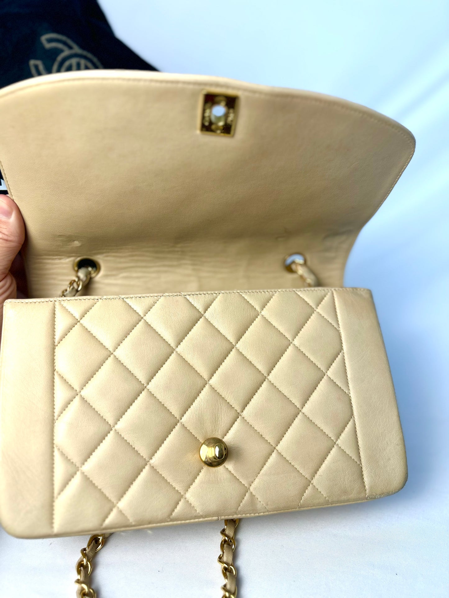 Authentic Vintage Chanel Beige Lambskin Diana Flap Bag