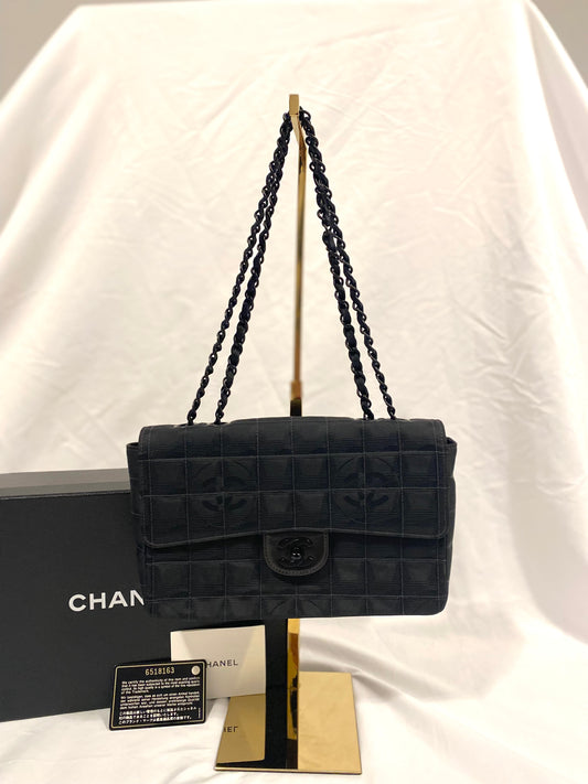 Rare Chanel Matte Black Nylon Travel Flap Bag