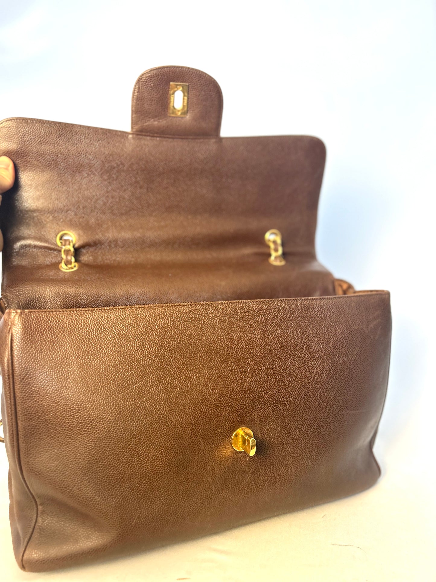 Authentic Chanel Vintage Caviar Supermodel XL Brown Flap Bag