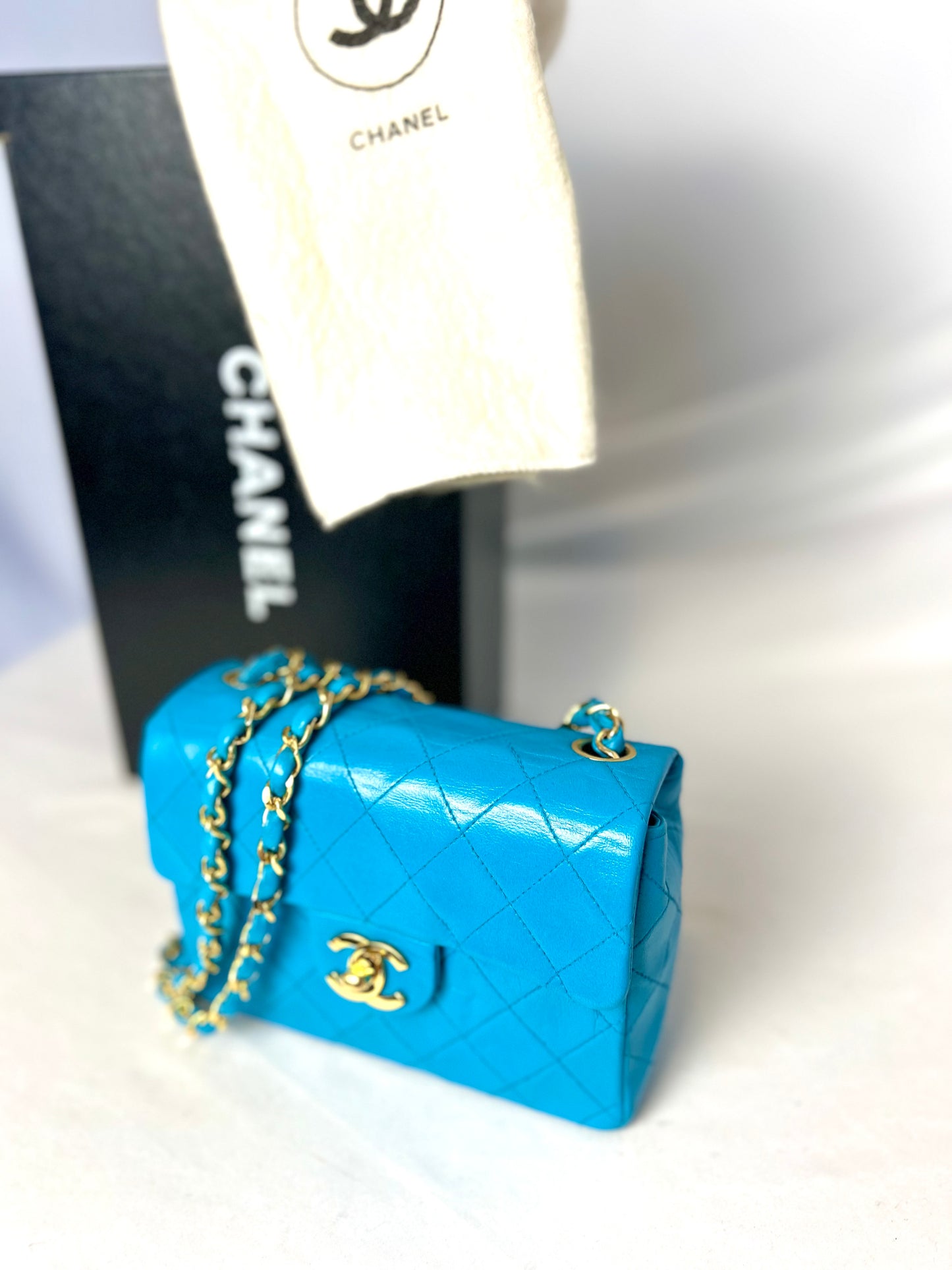 Chanel Aqua Blue Lambskin Mini Square