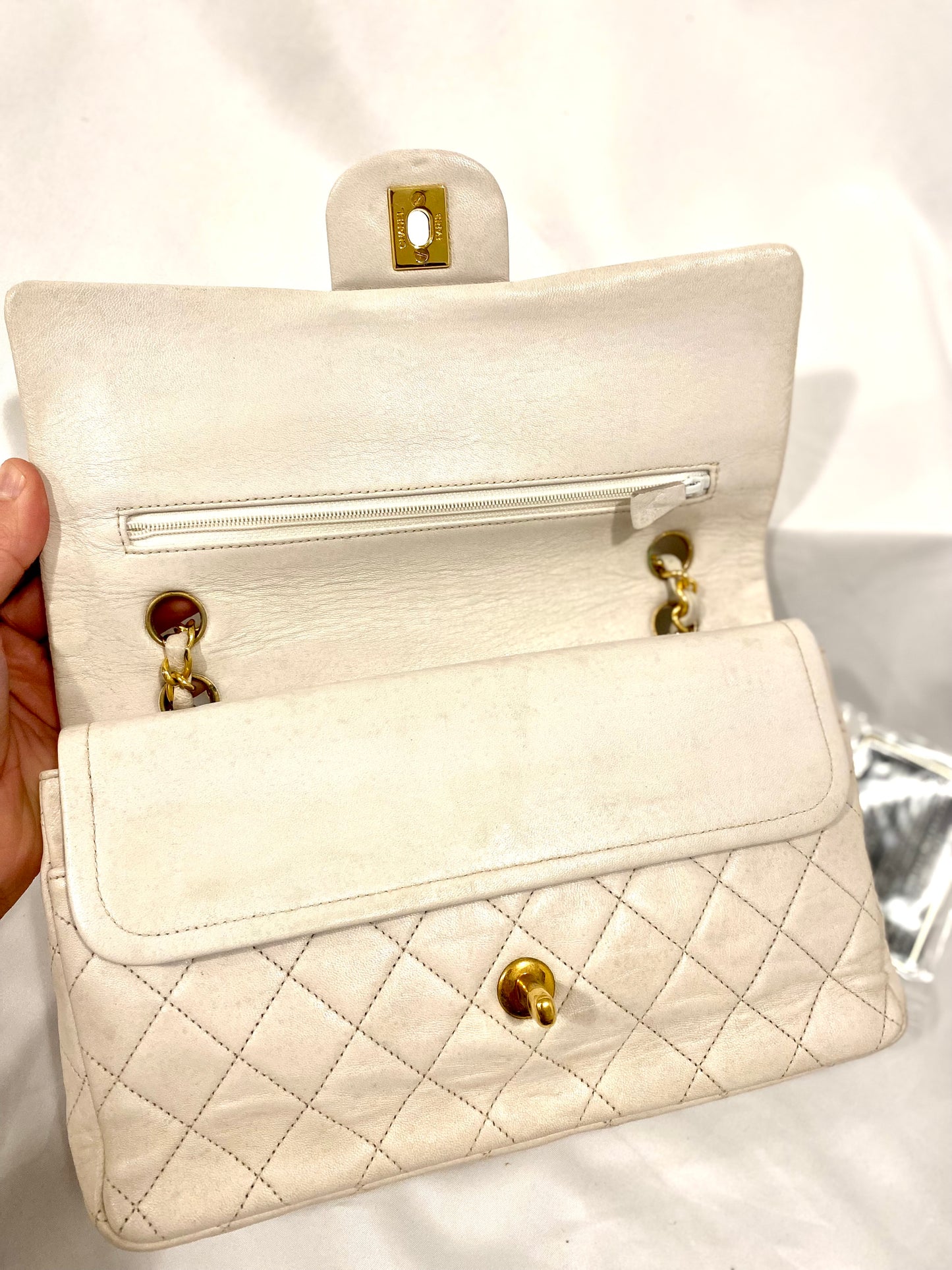 White Chanel Classic Flap Medium