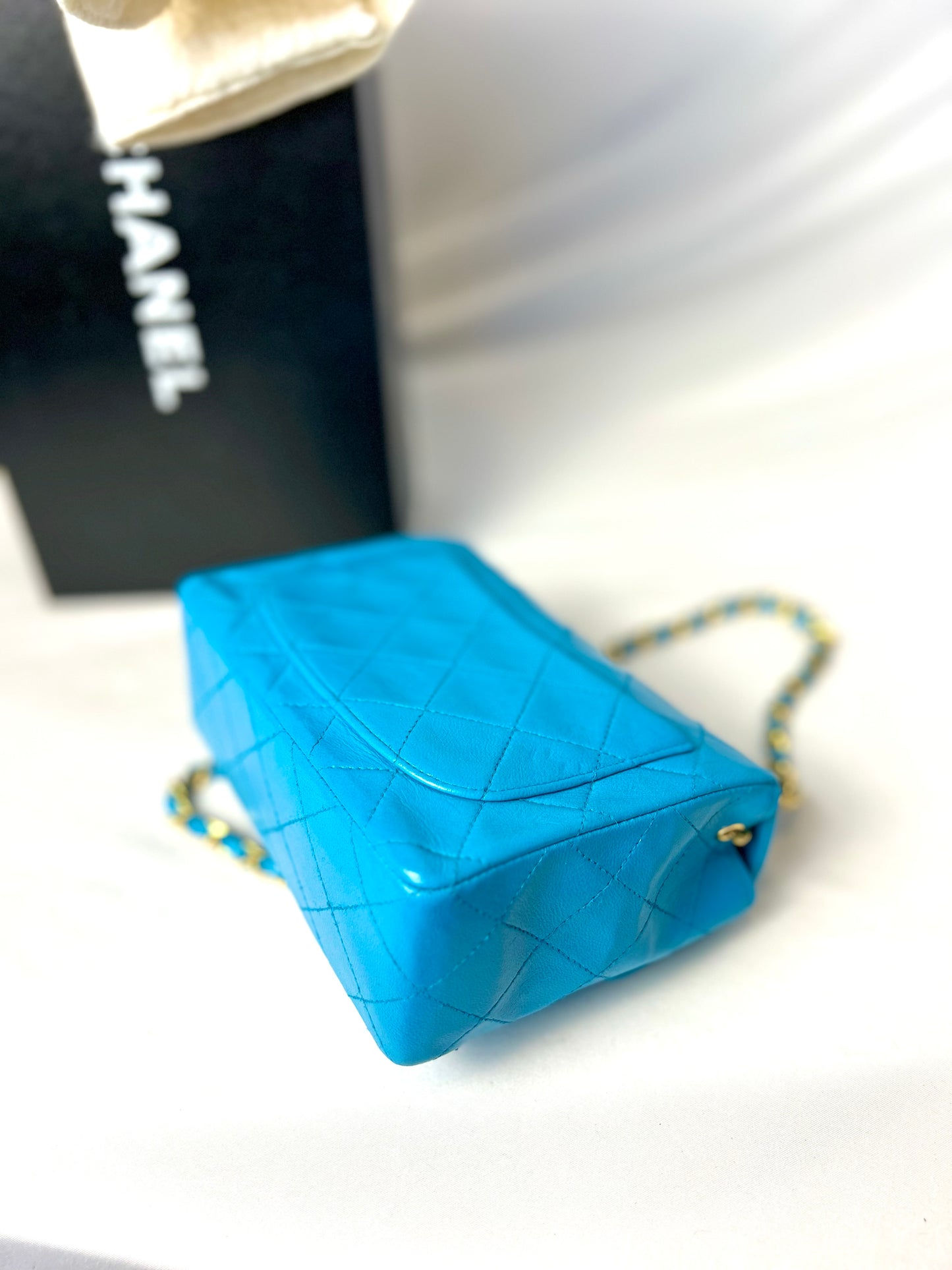 Chanel Aqua Blue Lambskin Mini Square