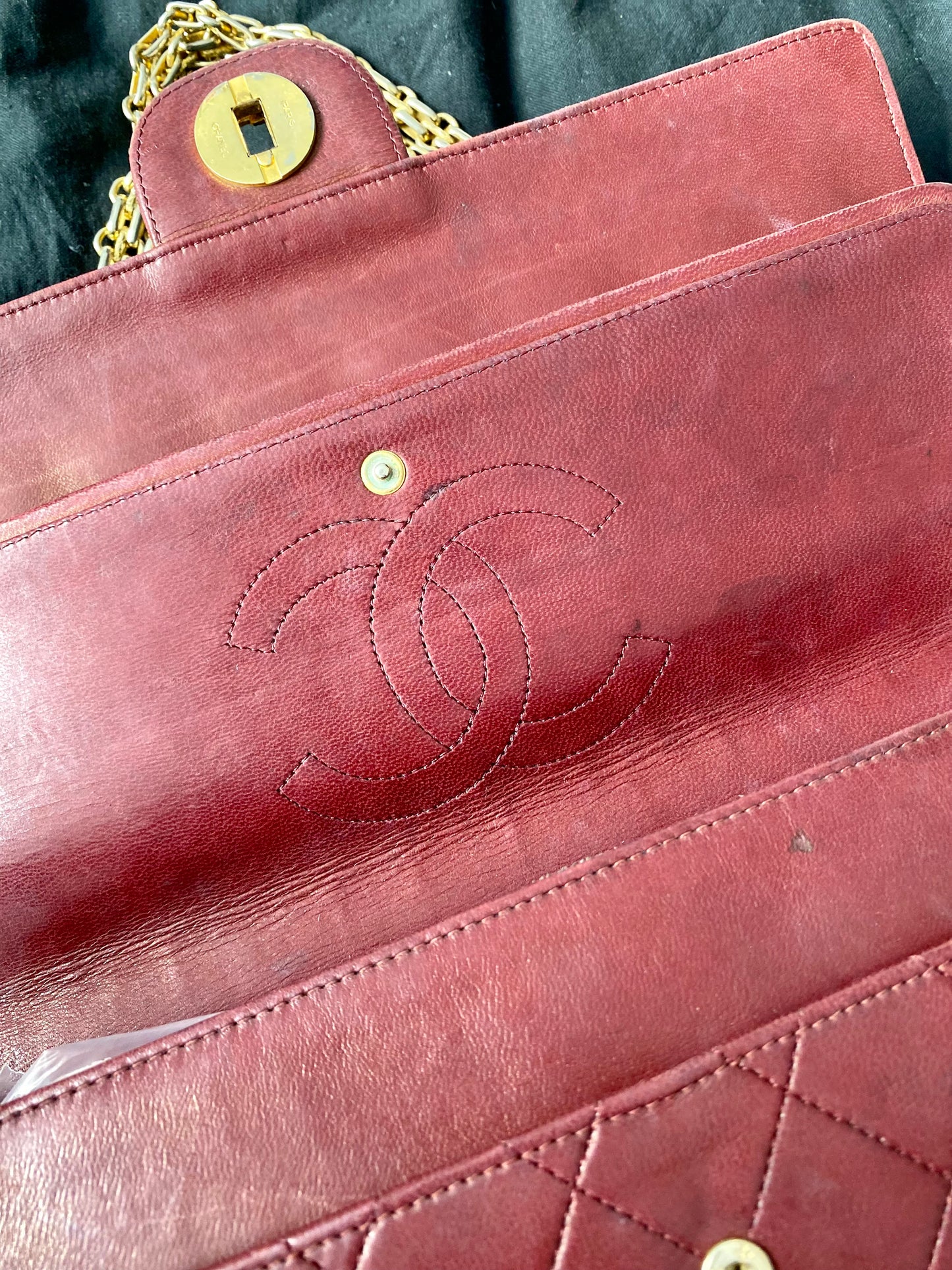 Burgundy Lambskin Chanel Double Flap