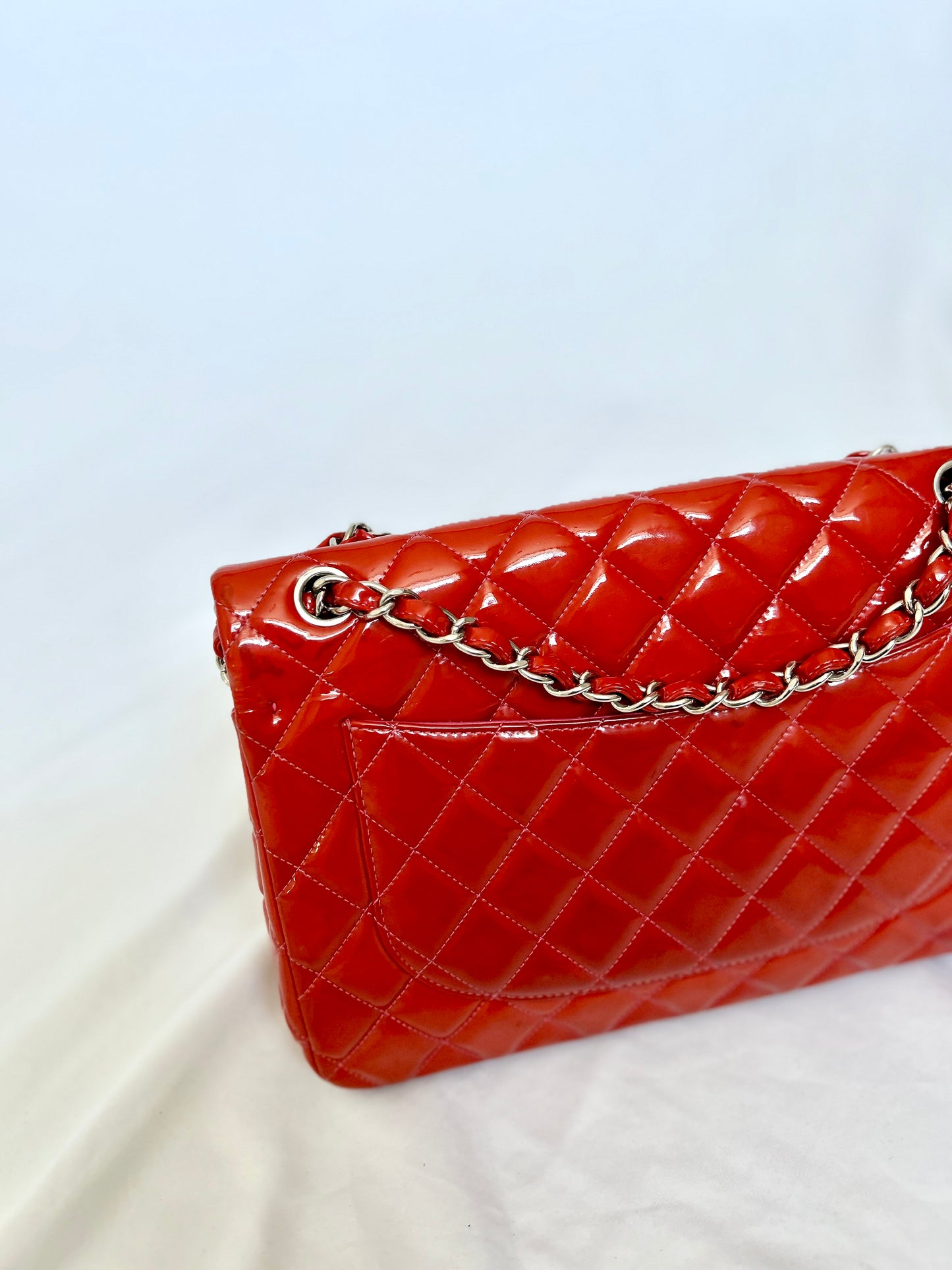 Chanel Orange Patent Medium Classic Flap