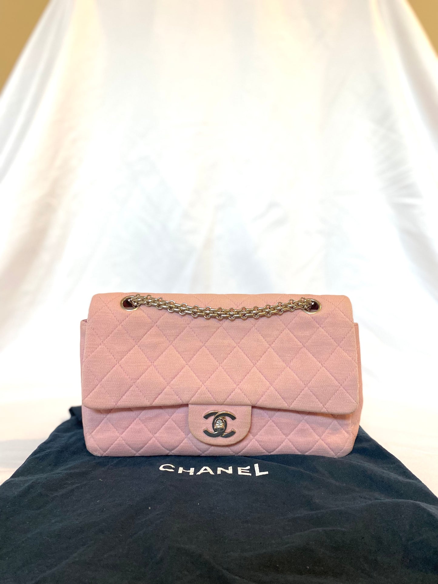 Pink Chanel Jersey Classic Flap