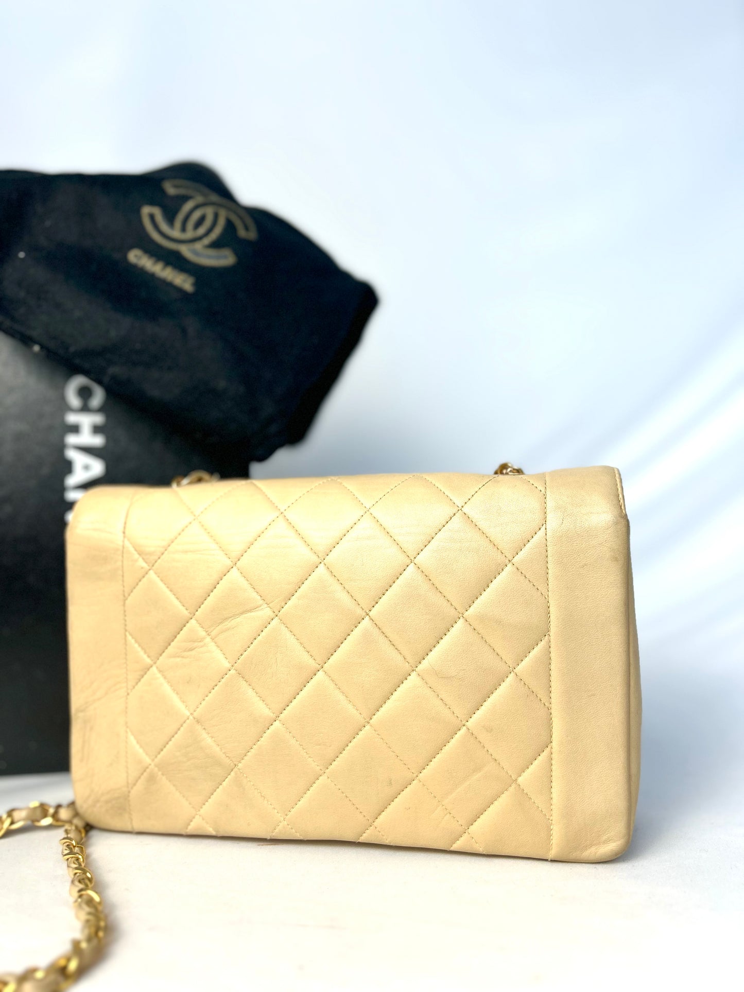 Authentic Vintage Chanel Beige Lambskin Diana Flap Bag