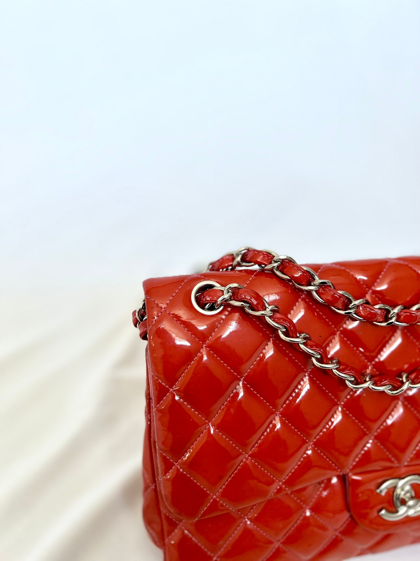 Chanel Orange Patent Medium Classic Flap