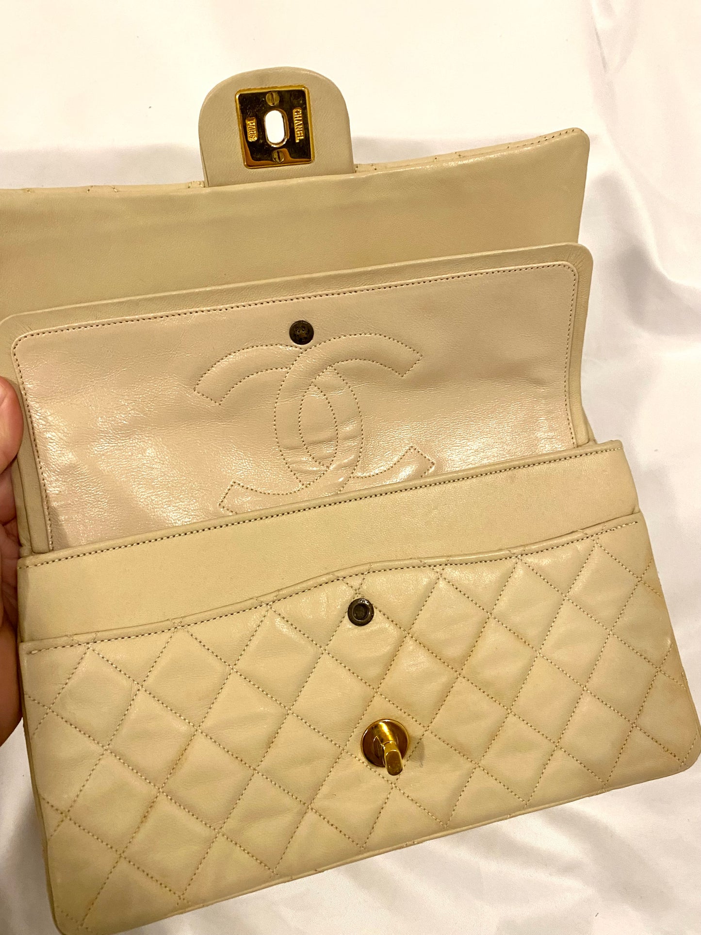 Chanel Beige Lambskin Classic Flap