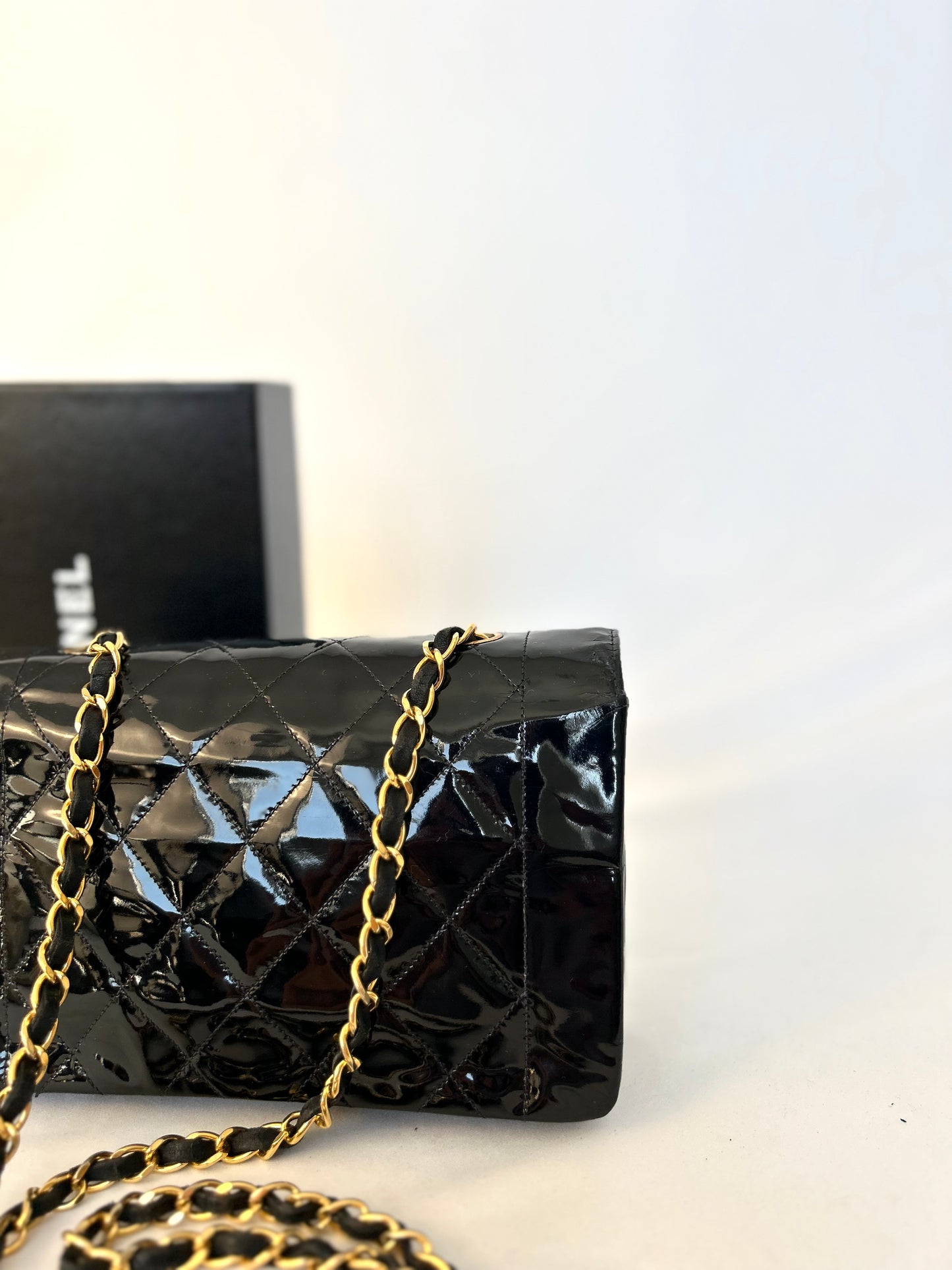 Authentic Chanel Patent Leather Small Diana Flap Bag