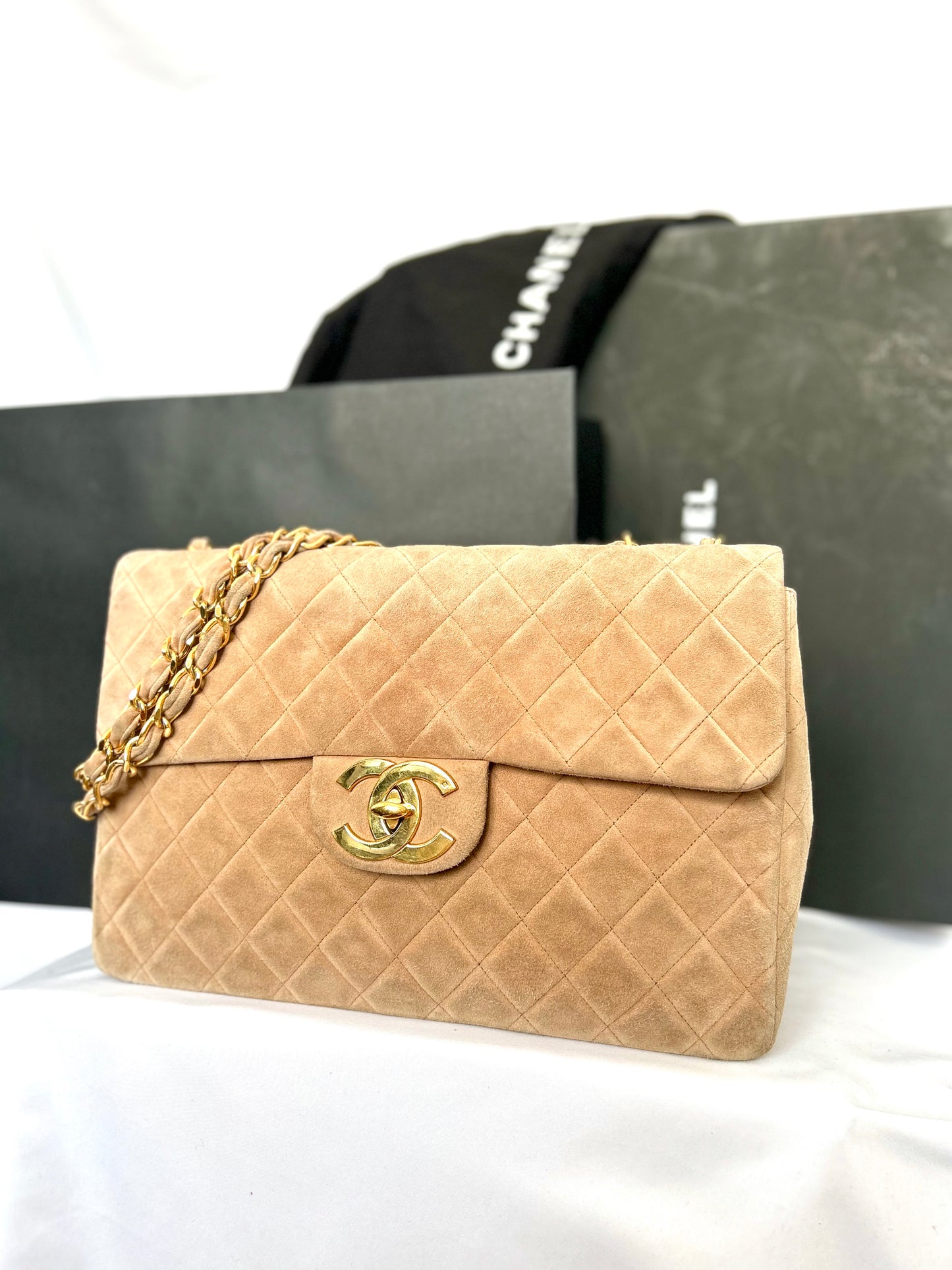 Chanel Brown Suede Maxi Flap Bag