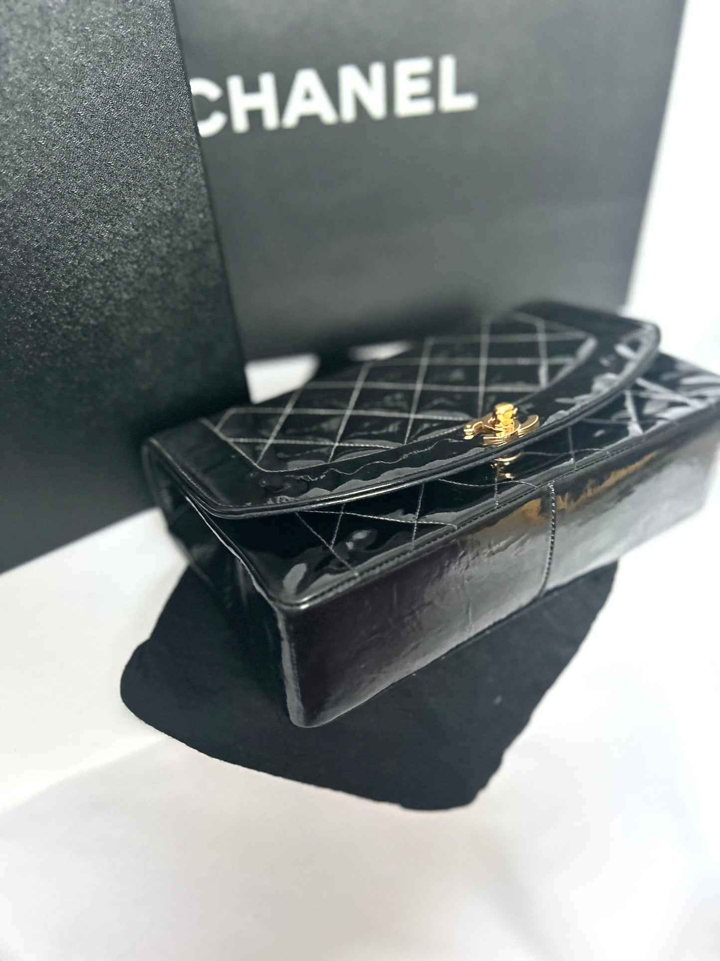 Authentic Chanel Patent Leather Diana Flap Bag