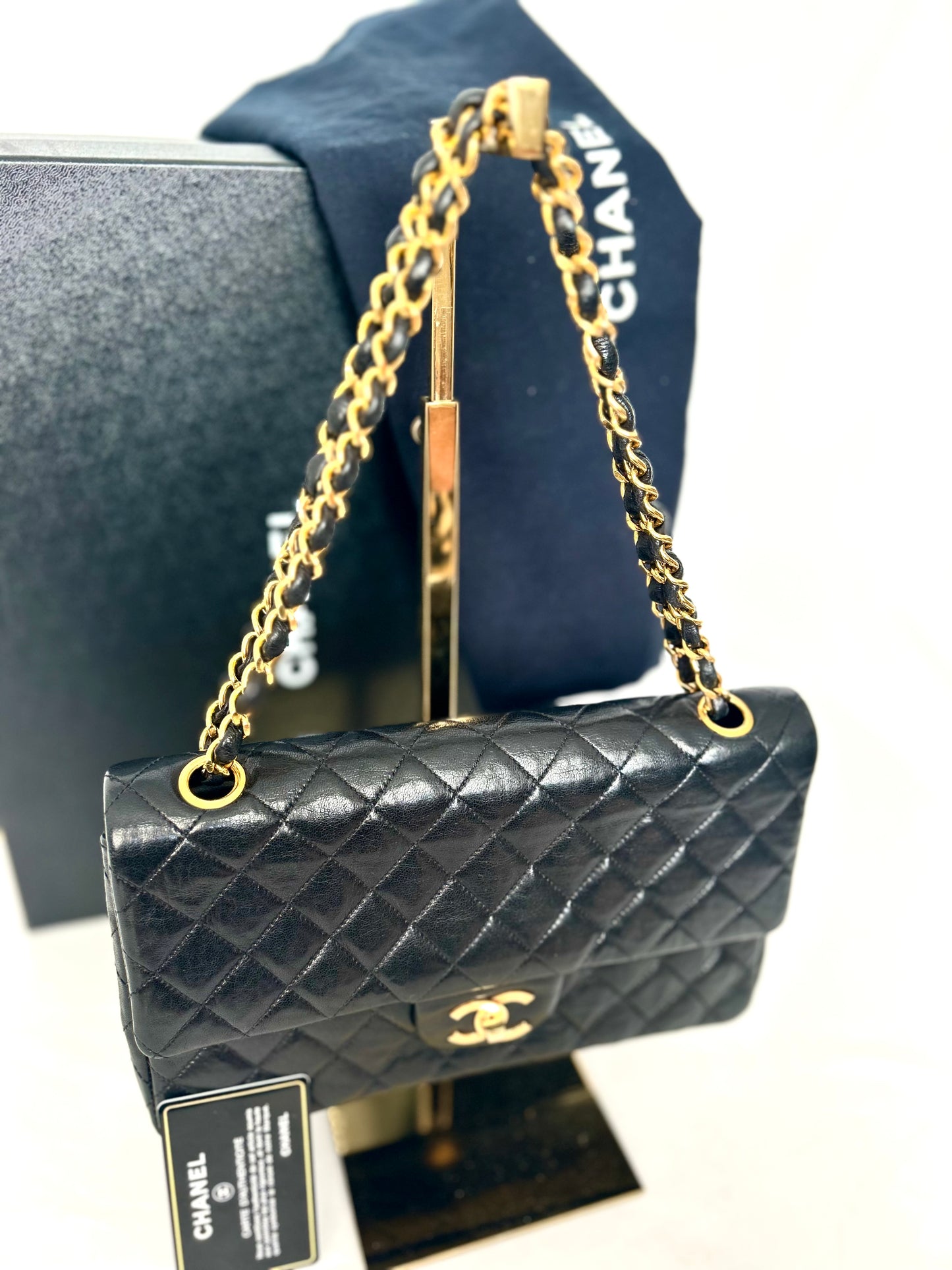 Authentic 1980s Chanel Lambskin Medium Classic Flap with 24k gold plated hardware