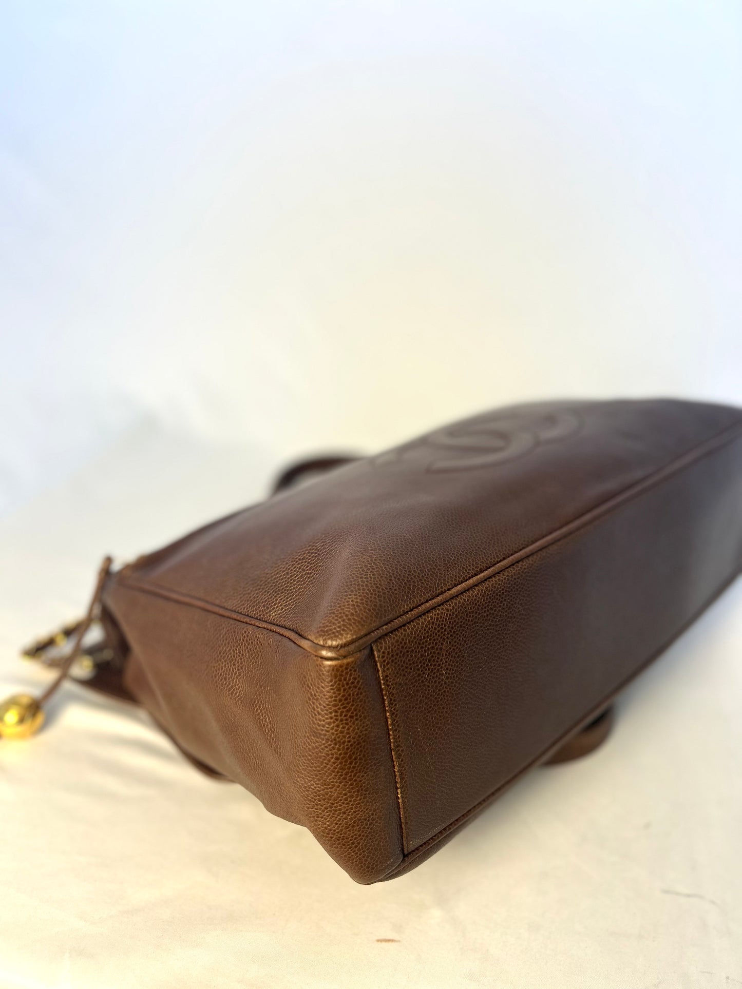 Authentic Chanel Vintage Caviar Supermodel XL Brown Flap Bag
