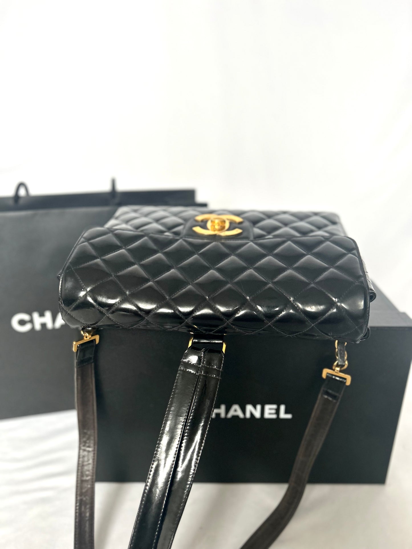 Chanel Patent Leather Jumbo CC Backpack