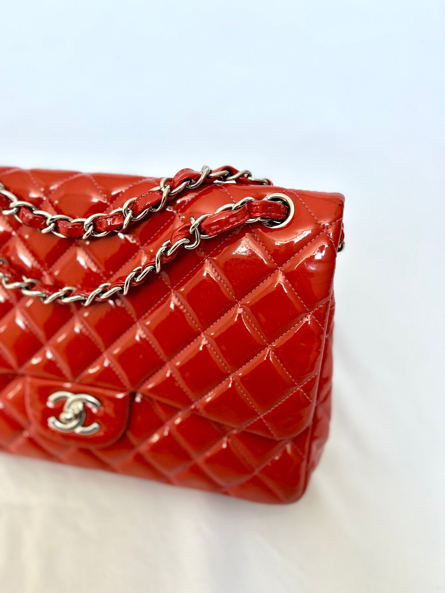 Chanel Orange Patent Medium Classic Flap