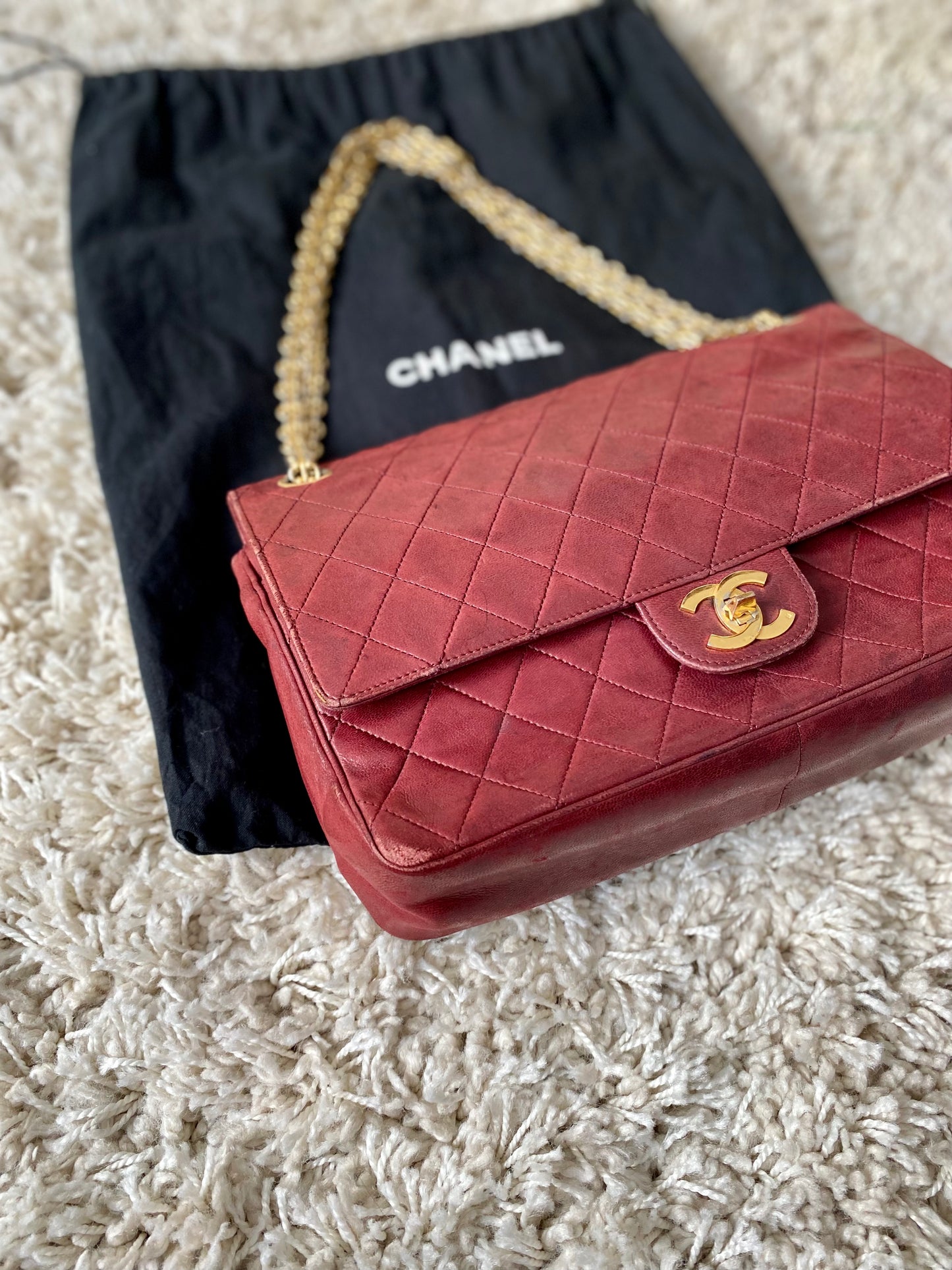 Burgundy Lambskin Chanel Double Flap