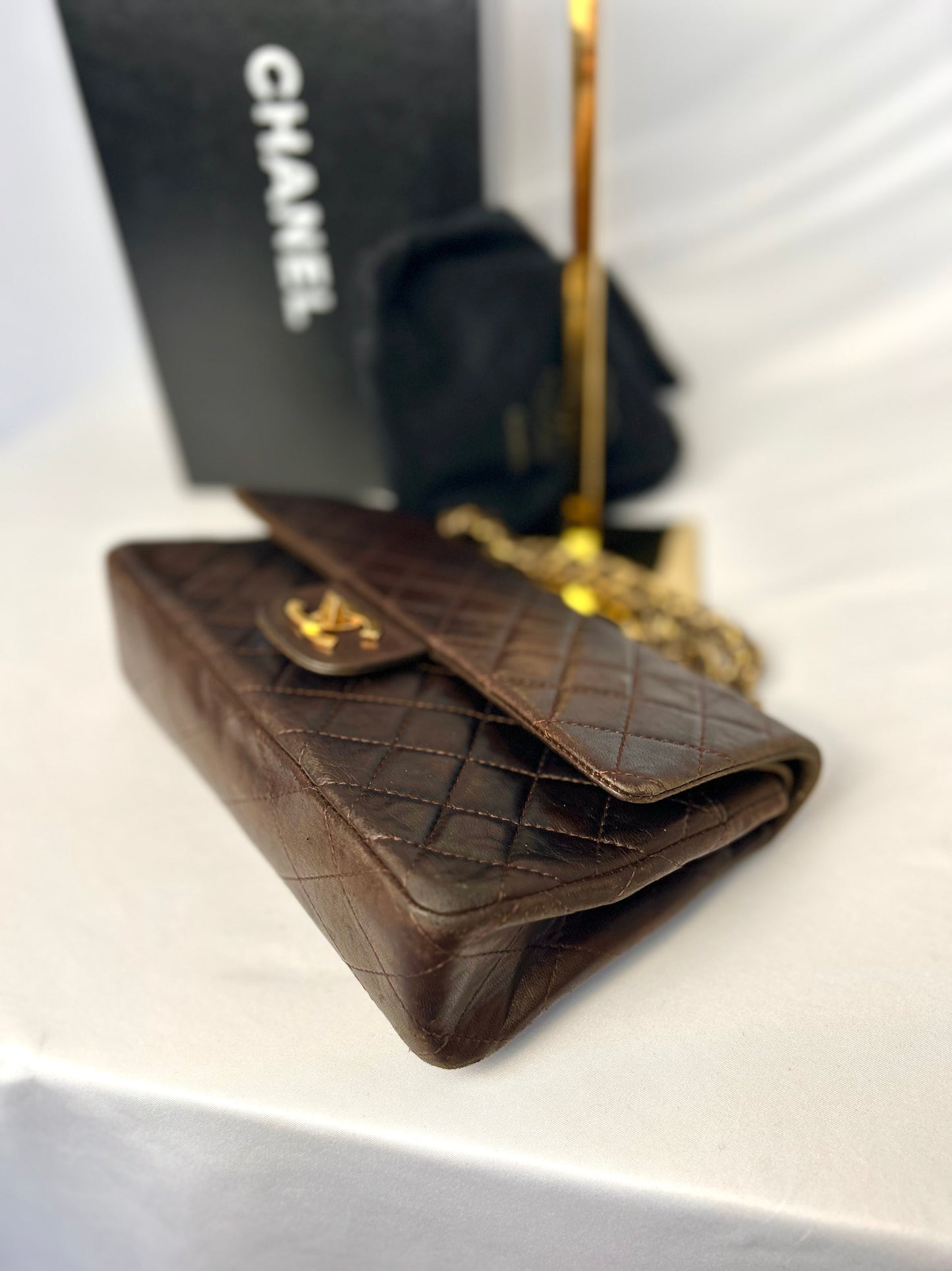 Chocolate Brown Chanel 1980s Vintage Medium Lambskin Classic Flap & Chanel Sneakers