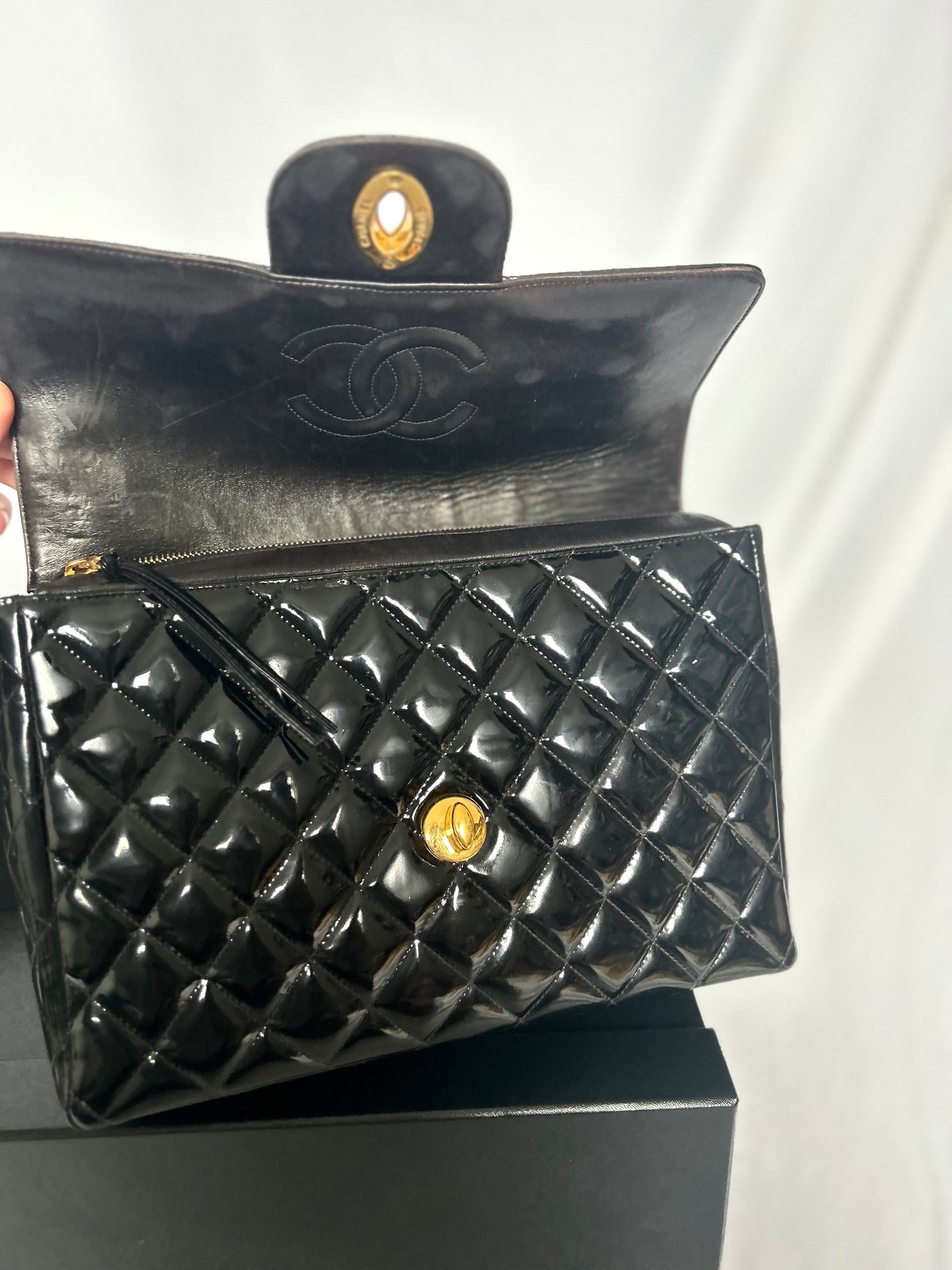 Chanel Patent Leather Jumbo CC Backpack