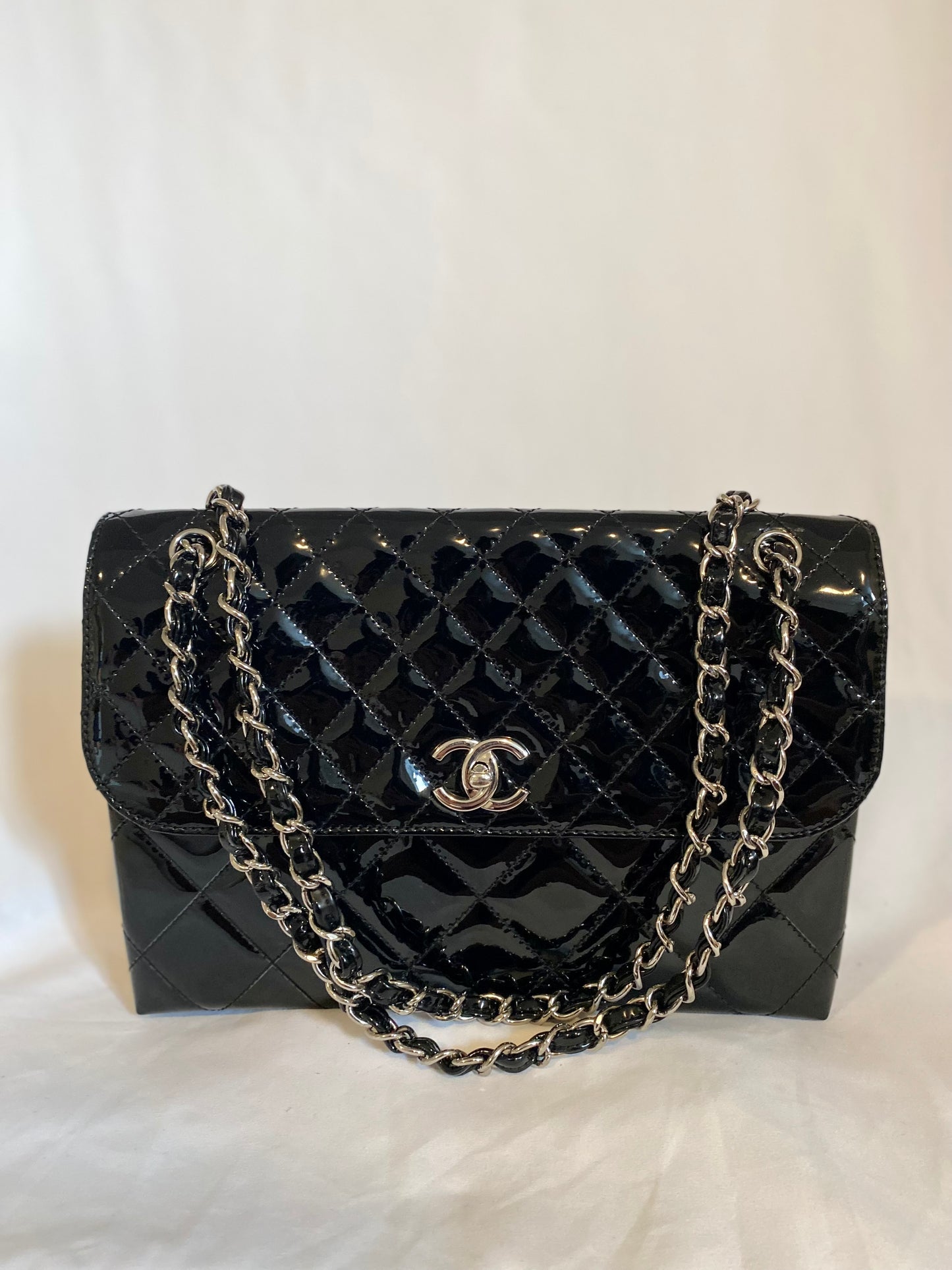 Chanel Maxi Patent Leather Silver Hardware