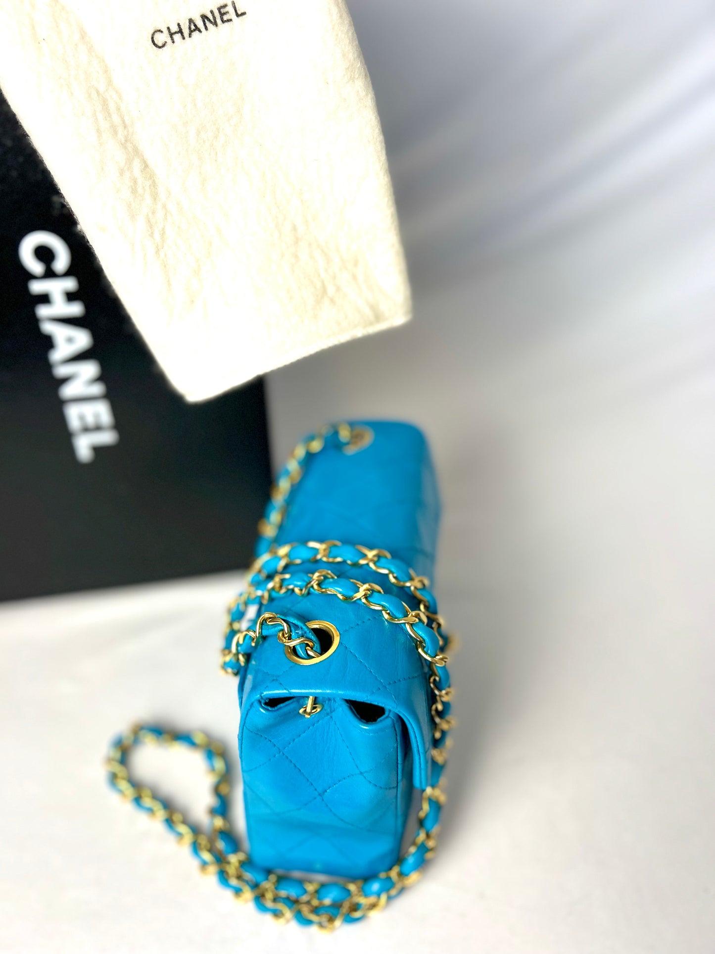 Chanel Aqua Blue Lambskin Mini Square