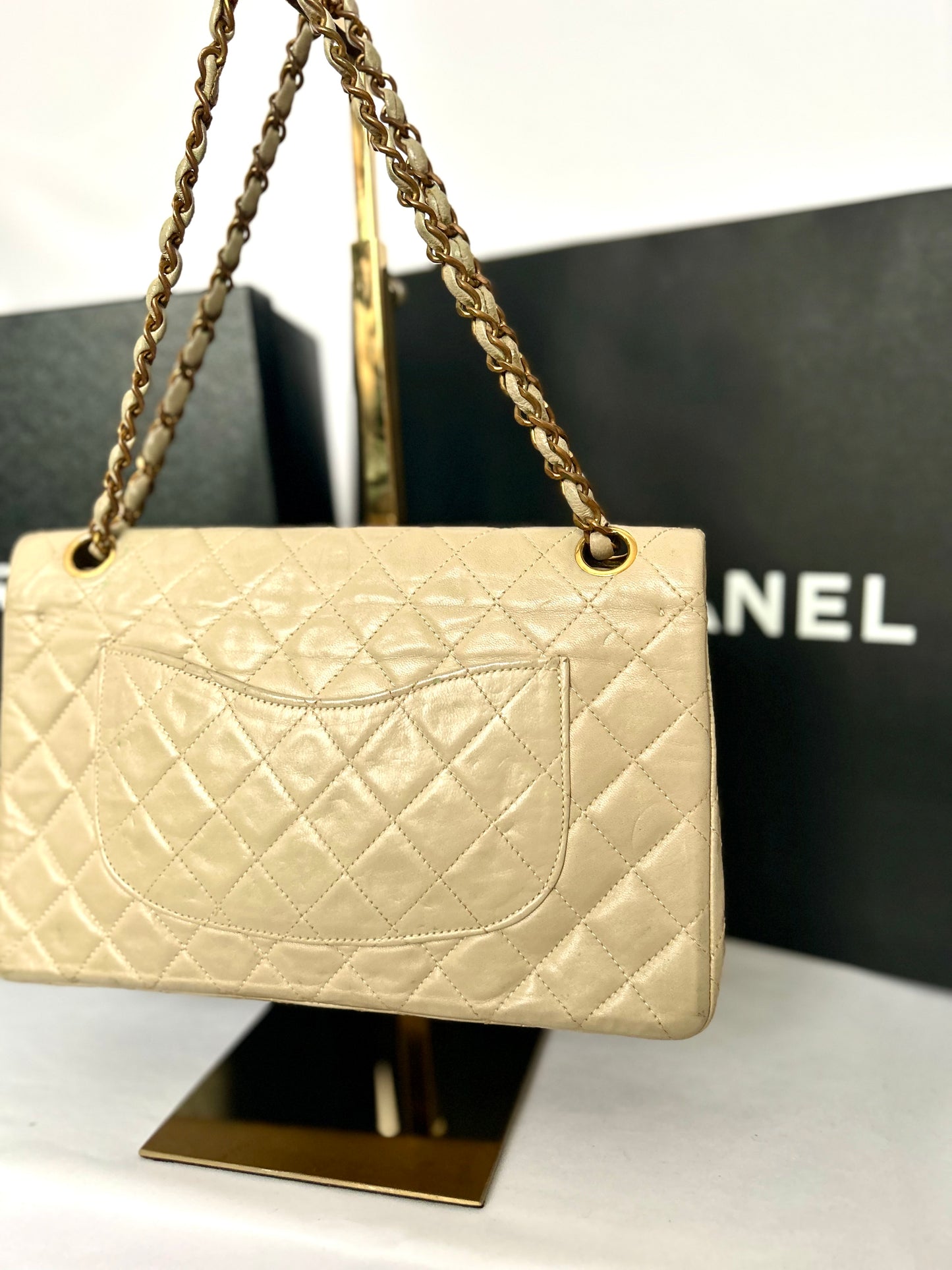 Beige Lambskin Medium Classic Flap