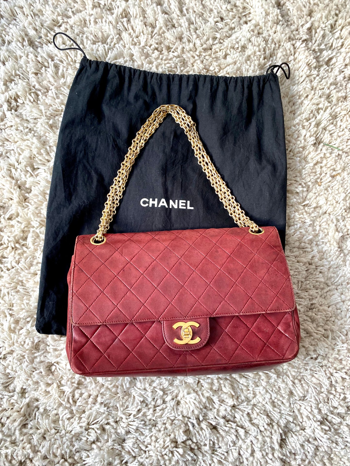 Burgundy Lambskin Chanel Double Flap