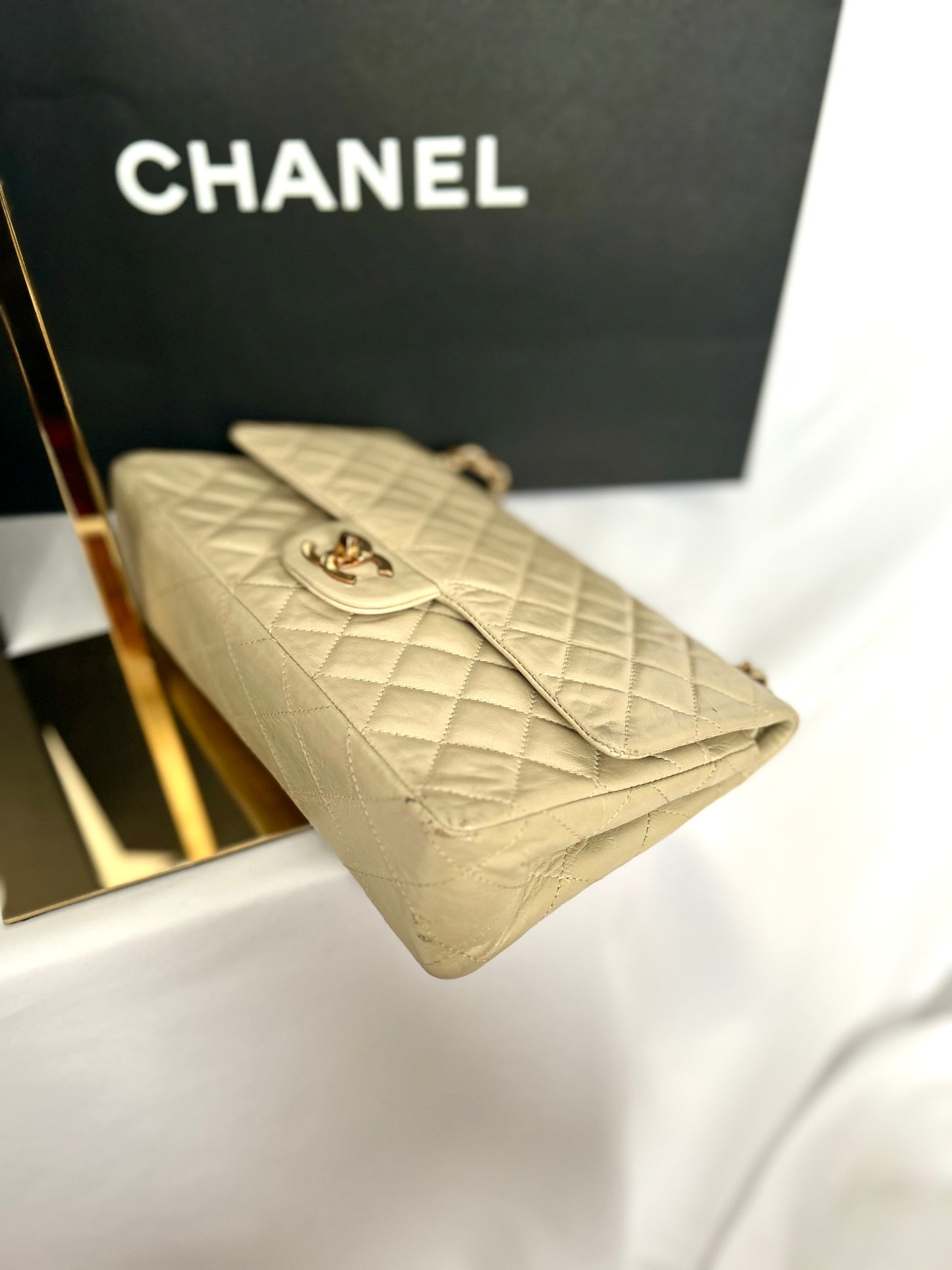 Beige Lambskin Medium Classic Flap