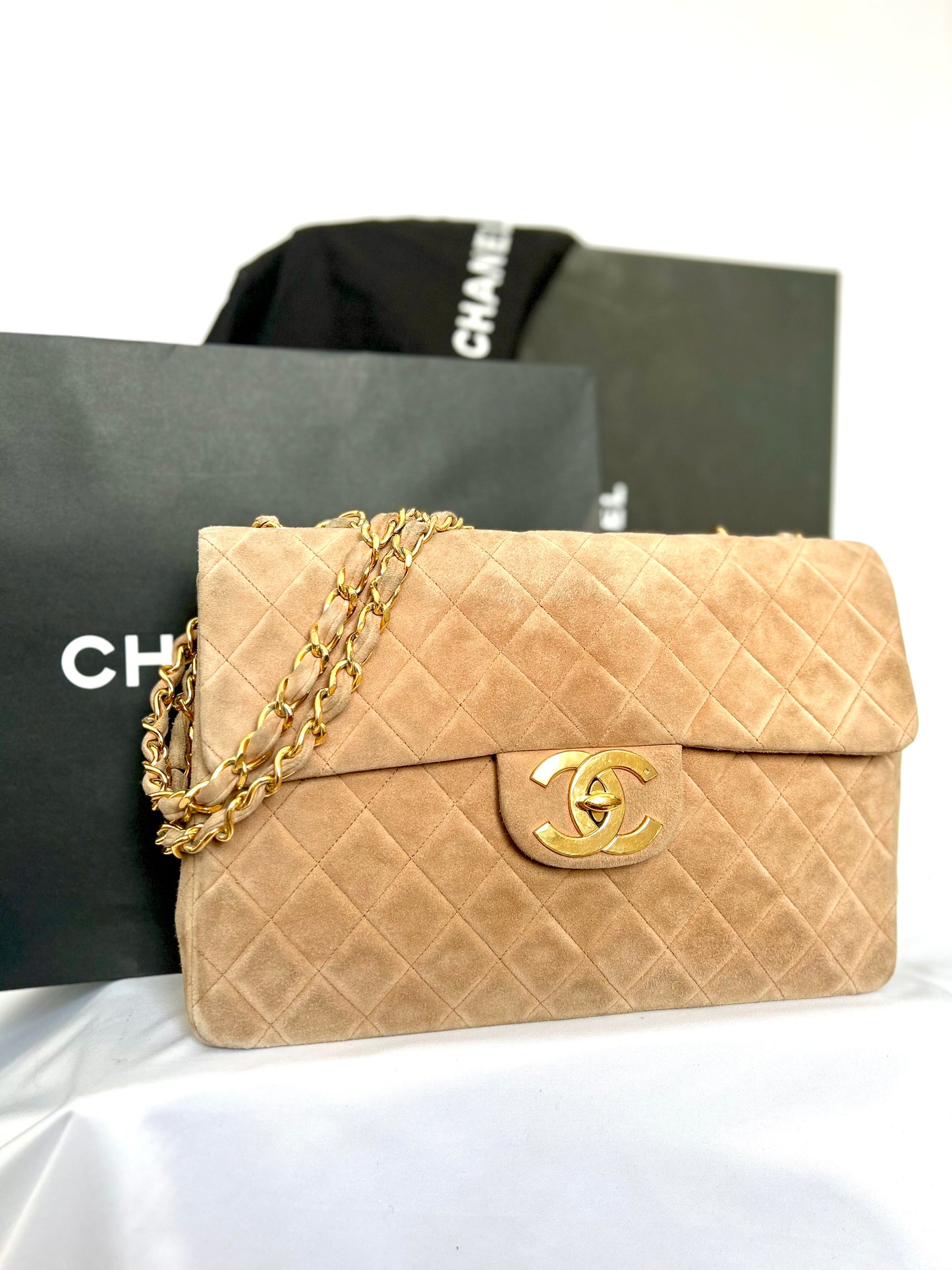 Chanel Brown Suede Maxi Flap Bag