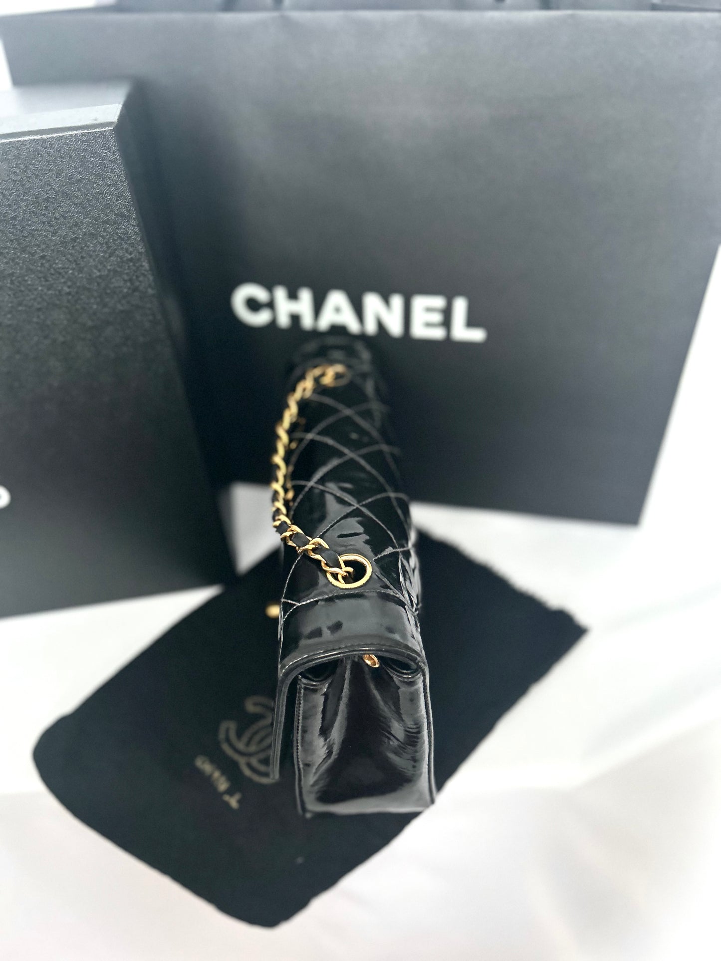 Authentic Chanel Patent Leather Diana Flap Bag