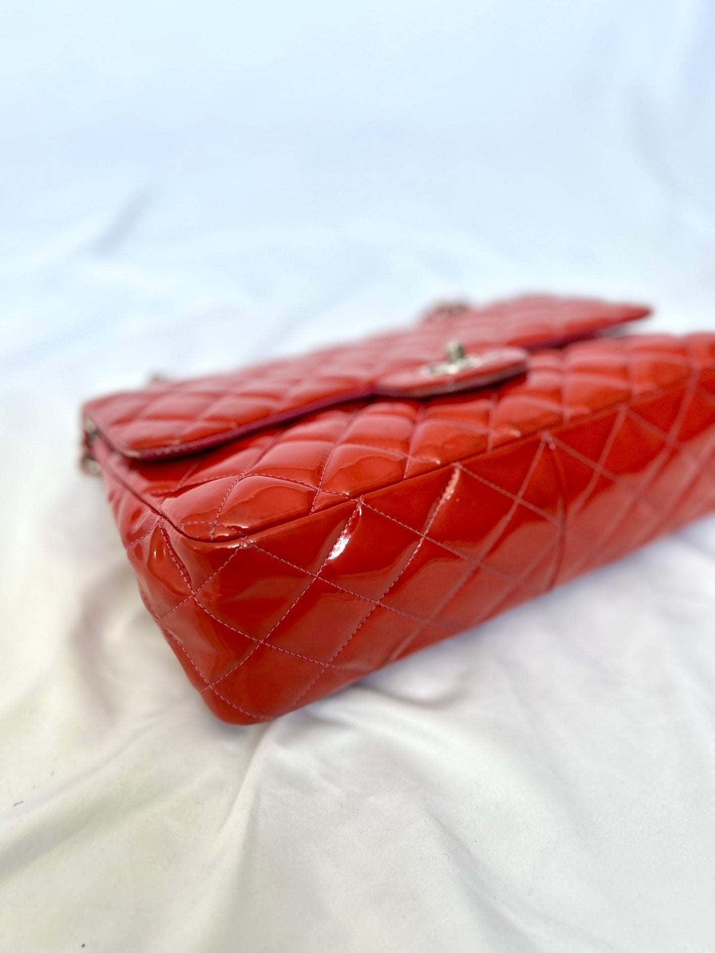 Chanel Orange Patent Medium Classic Flap