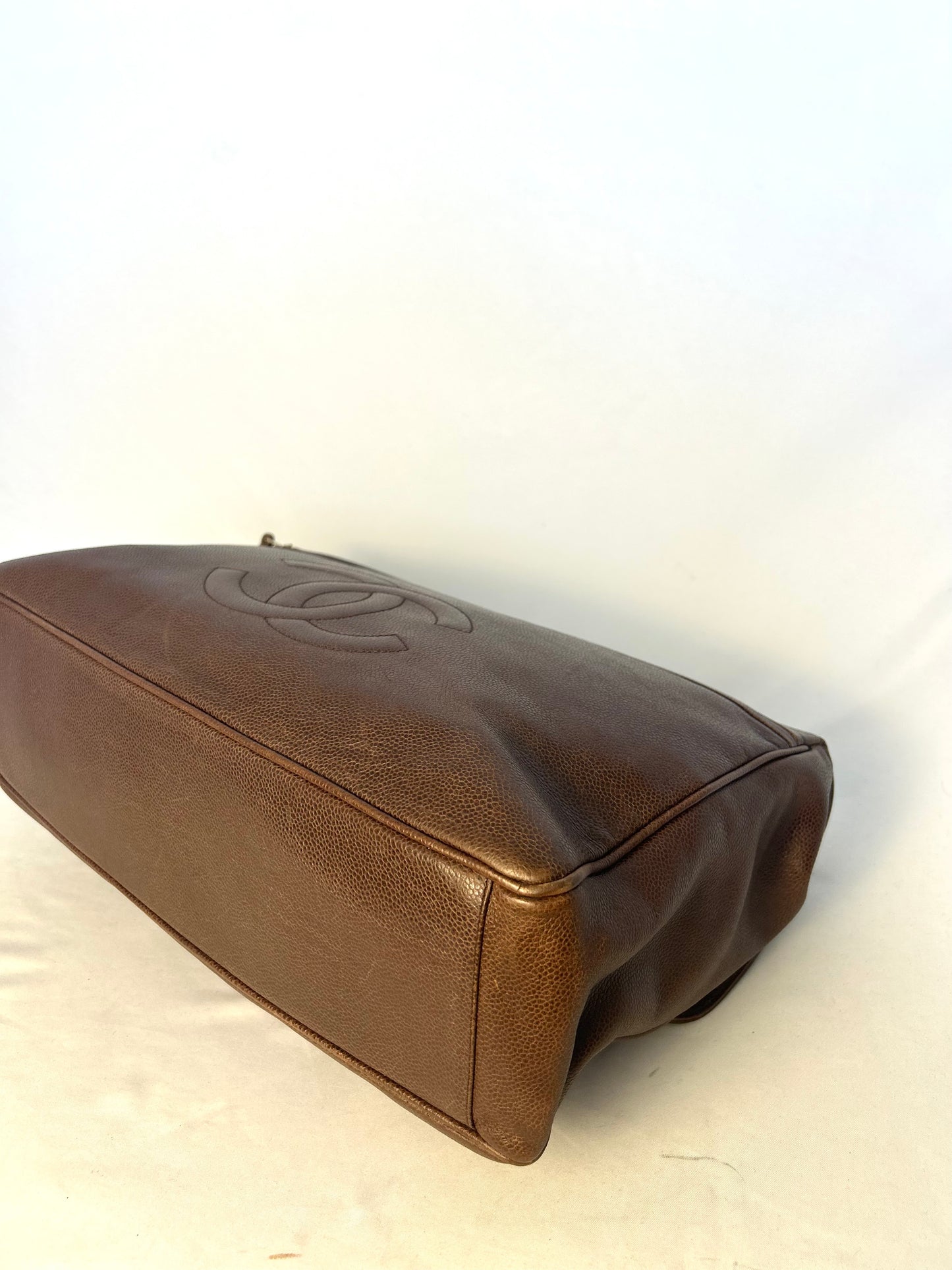 Authentic Chanel Vintage Caviar Supermodel XL Brown Flap Bag