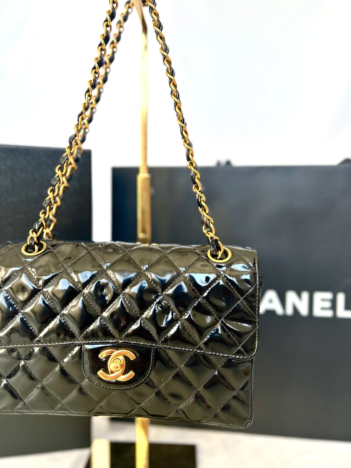 Double Faced Chanel Patent Leather Flap Bag Purse Shoulder Bag