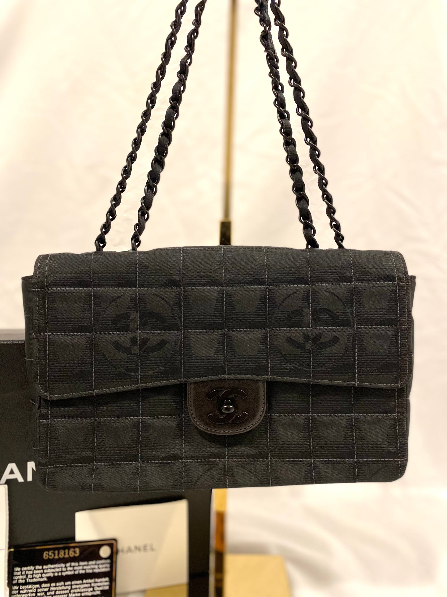 Rare Chanel Matte Black Nylon Travel Flap Bag